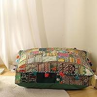 Vista 1 de THE ART BOX Almohadas de Suelo y Fundas de Cojín de Algodón Patchwork Vintage Boho Bordadas, Puf para Perro, Puf de Asiento, Almohada de Meditación