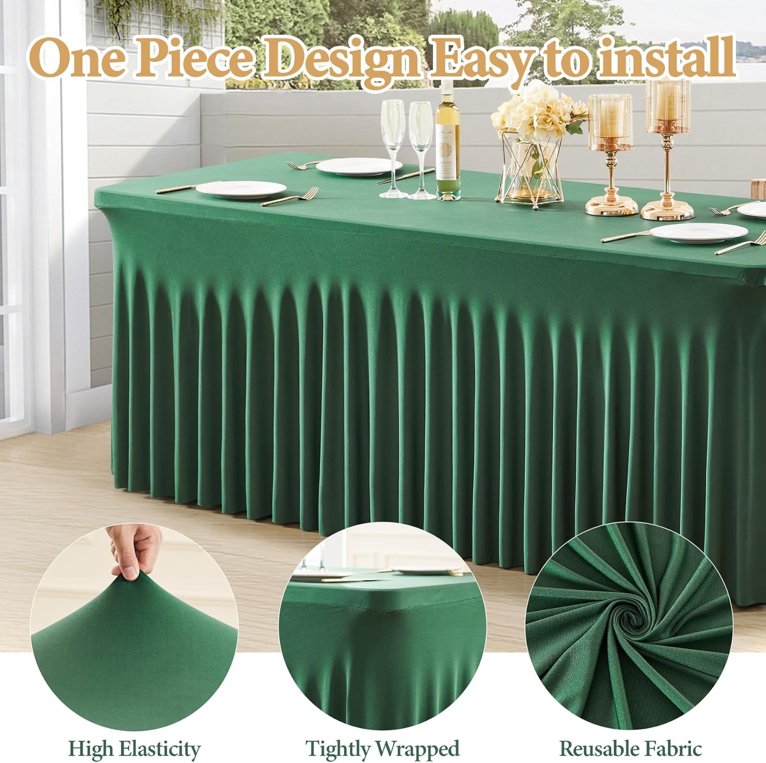 shillance 6 packs green spandex tableclothes for 8 foot rectangle table, spandex table covers 8ft stretch table skirts wrinkle free fitted table cloth for easter, wedding, banquet & parties green 96" x 30" (8ft-6 pack)