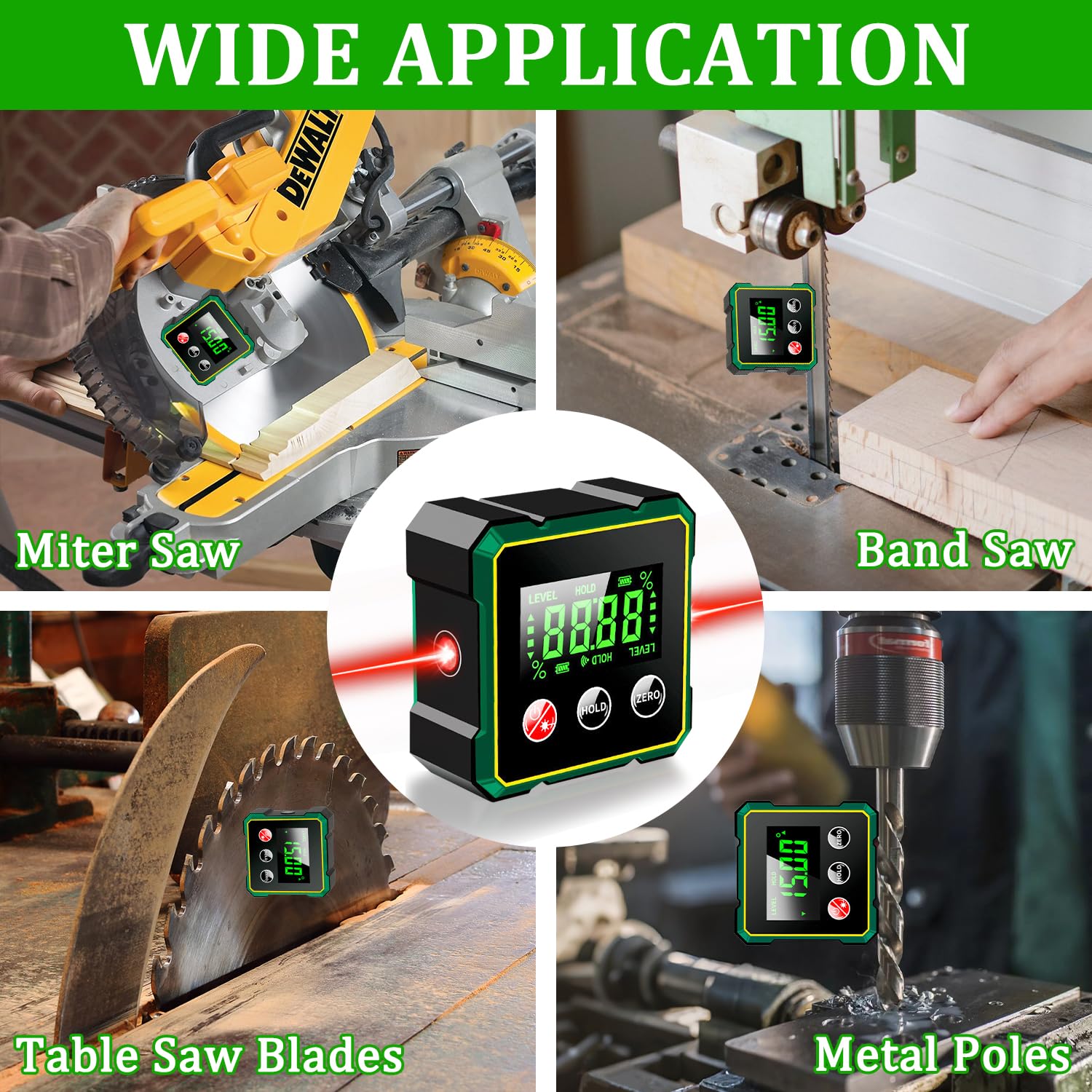 Inclinomètre Magnétique Numérique avec Laser Electronique, Niveau Numérique USB Rechargeable, Base Magnétique Forte et Ecran LCD Rétro-éclairé, Rapporteur Inclinomètre pour le Travail du Bois (A)