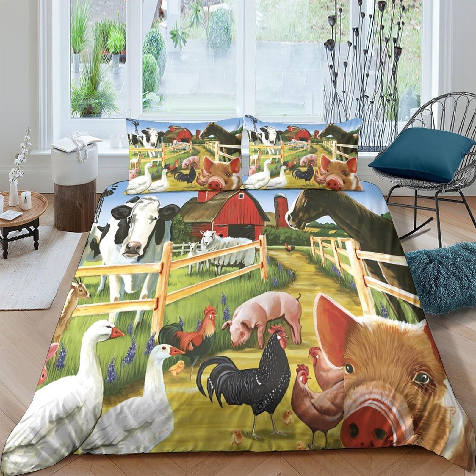 Ctjqhvkz Style-7 3D Printed Farm Animals Fitted Sheet Microfiber Soft Mattress Cover Cartoon Barnyard Bed Decor Bedroom Dorm Single（135X200cm）