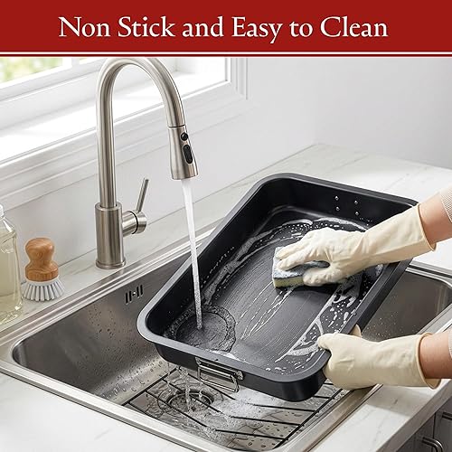 Miniatura 5 de Sartén para asar con estante en ángulo, asador antiadherente para horno y bandeja extraíble, drena grasa y grasa para una cocina más saludable.