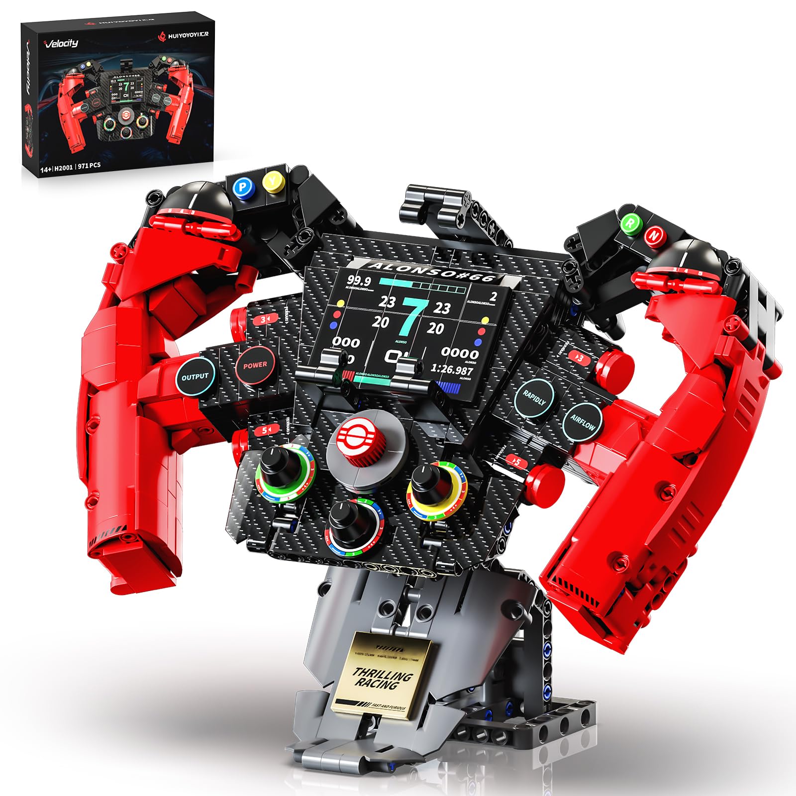 Racing Simulator Steering Wheel Building Blocks Set, 971PCS Mechanical Gaming Sim Racing Driving Cars Wheels Bricks Kit with Display Stand, Compatible with Lego, Collectible Model Gift for Adults