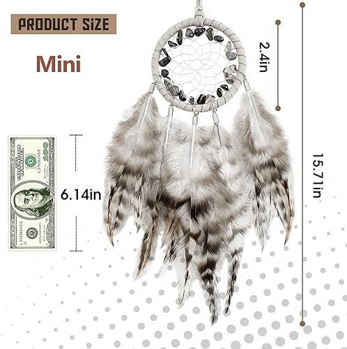 Miniatura 6 de Mini atrapasueños  Pluma de pollo con ágata gris, pequeño atrapasueños hecho a mano para decoración de dormitorio de coche  HOLSM-III