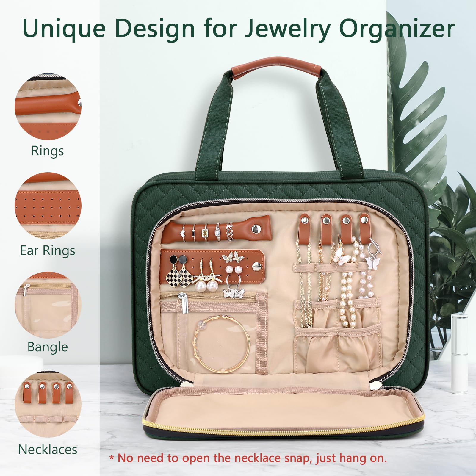 Wedama Borsa da toilette da donna, borsa da viaggio da appendere con scomparto organizer per gioielli, borsa per il trucco, in PVC, impermeabile, borsa da viaggio per viaggi, campeggio, bagno, Verde
