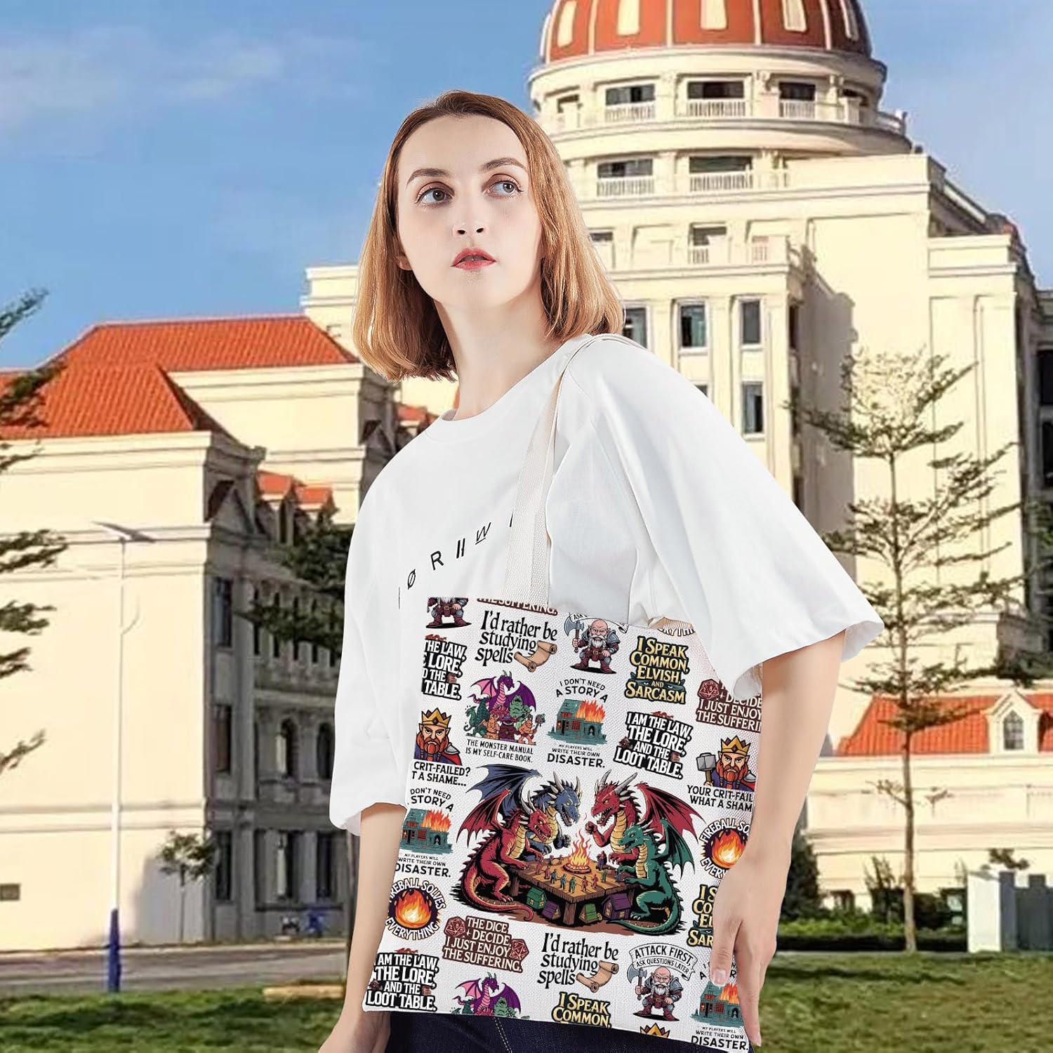 LEVLO Dungeons D20 Canvas Tote Bag D&D Gamer Gifts Dragon Master Shoulder Bag Gamer Players Merchandise - Image 6