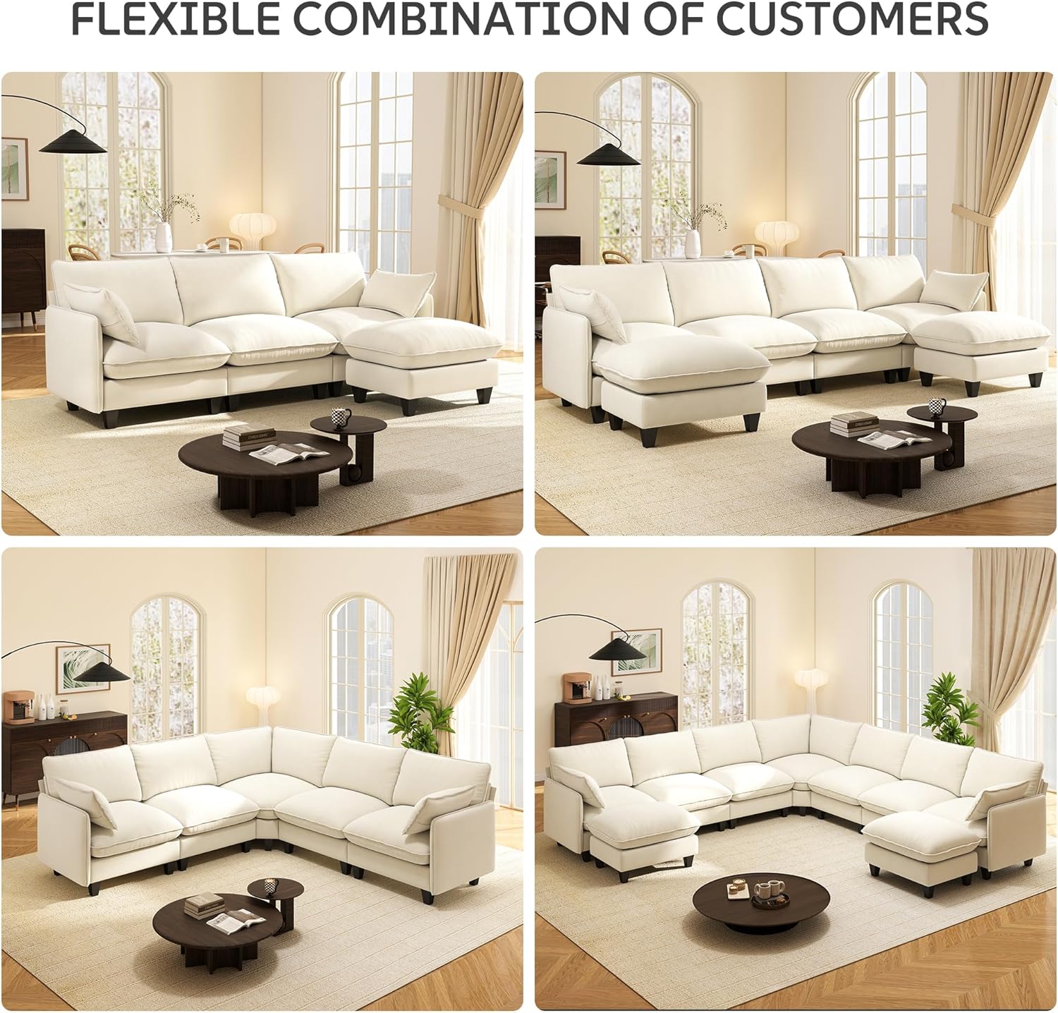 Ihanherry 139" U-Shaped Modular Sectional Couch, Oversized Cloud Sofa with Large Cushions & Movable Ottoman, Chenille Deep Seat Sectional for Living Room, Beige | Modular Design, Large Cushions, Deep Seat, Premium Chenille, Spacious Seating