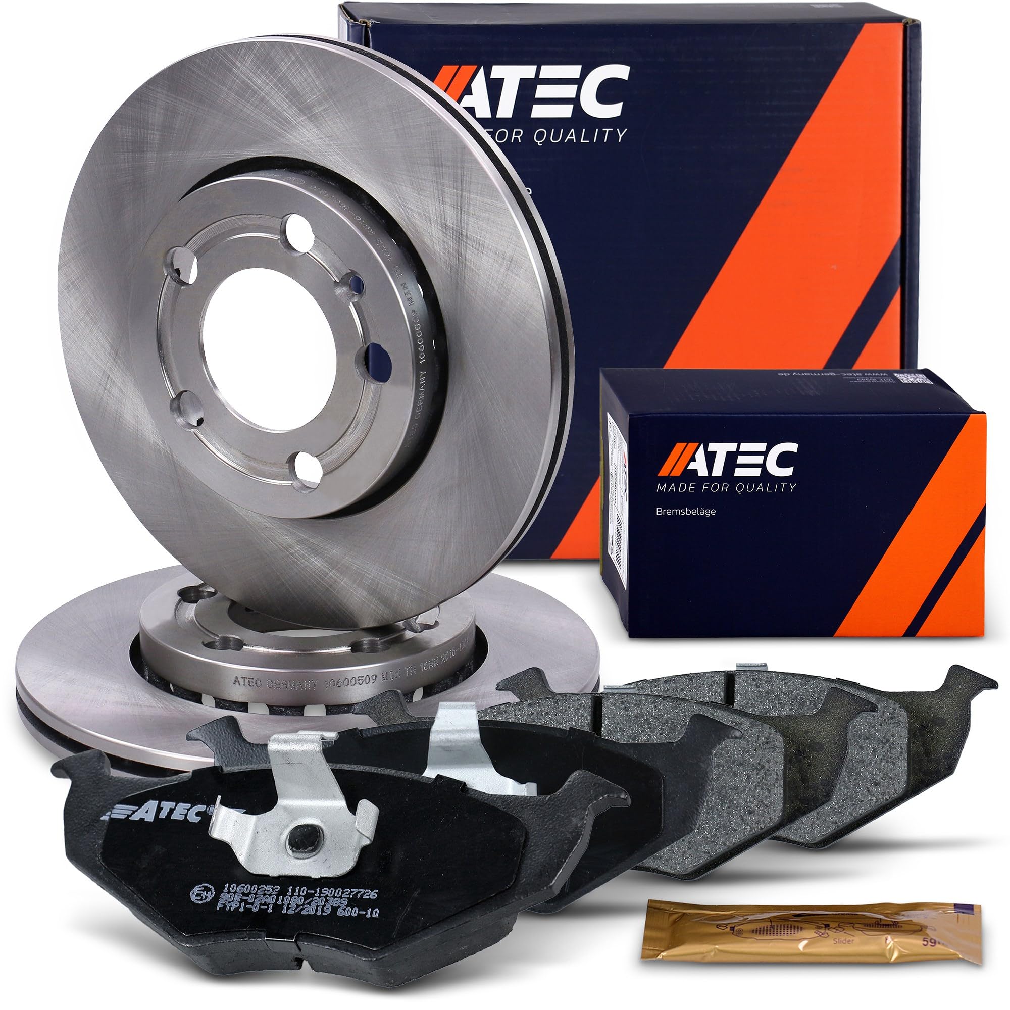 ATEC Germany Bremsenset Vorderachse inkl. Bremsscheiben Ø 239 mm Belüftet + Bremsbeläge Vorne Kompatibel mit SKODA FABIA 1, FABIA 2 (542) (545), VW FOX (5Z1, 5Z3, 5Z4), POLO (9N_, 9A_)