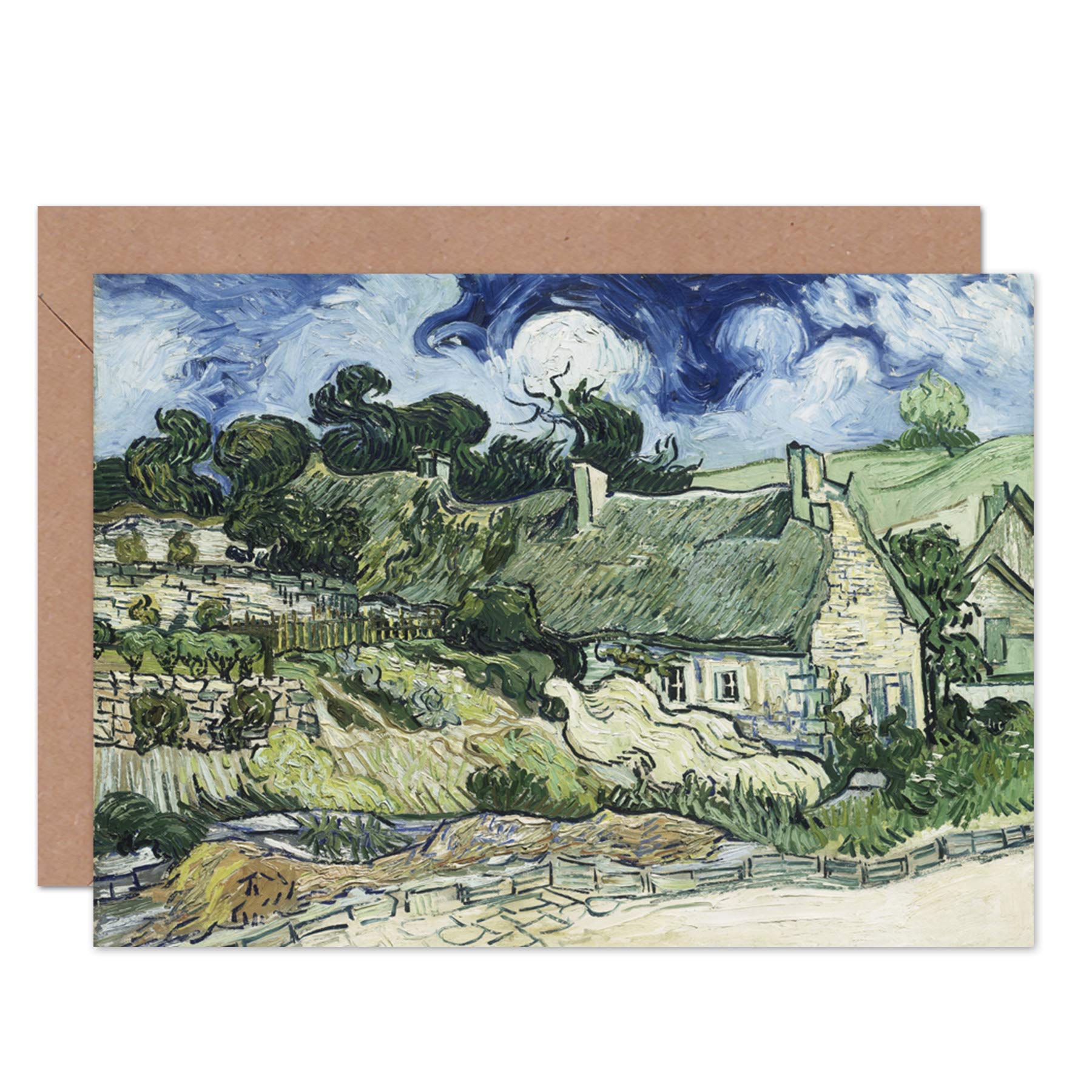 Artery8 Vincent Van Gogh Thatched Cottages At Cordeville Fine Art Greeting Card Plus Envelope Blank Inside