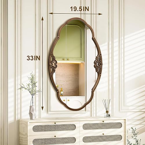 Miniatura 5 de Besdomus Espejo dorado de 19.5 x 33 pulgadas para pared, espejo grande barroco adornado vintage tradicional estilo antiguo para entrada, chimenea,