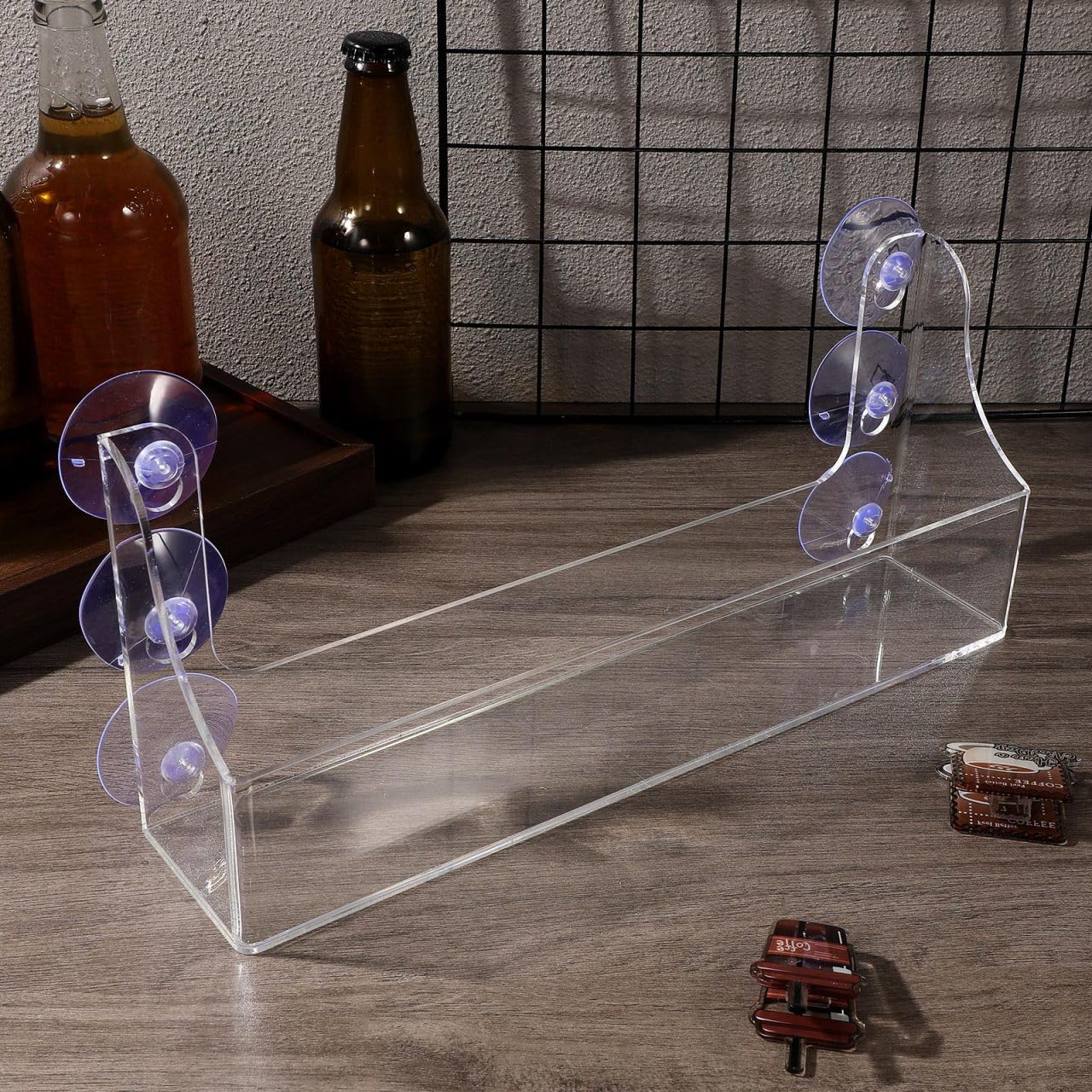 Organizador de estante para refrigerador con ventosa, estante de almacenamiento de acrílico transparente para refrigerador para refrigerador para contener especias, tarro de aceite de oliva 8