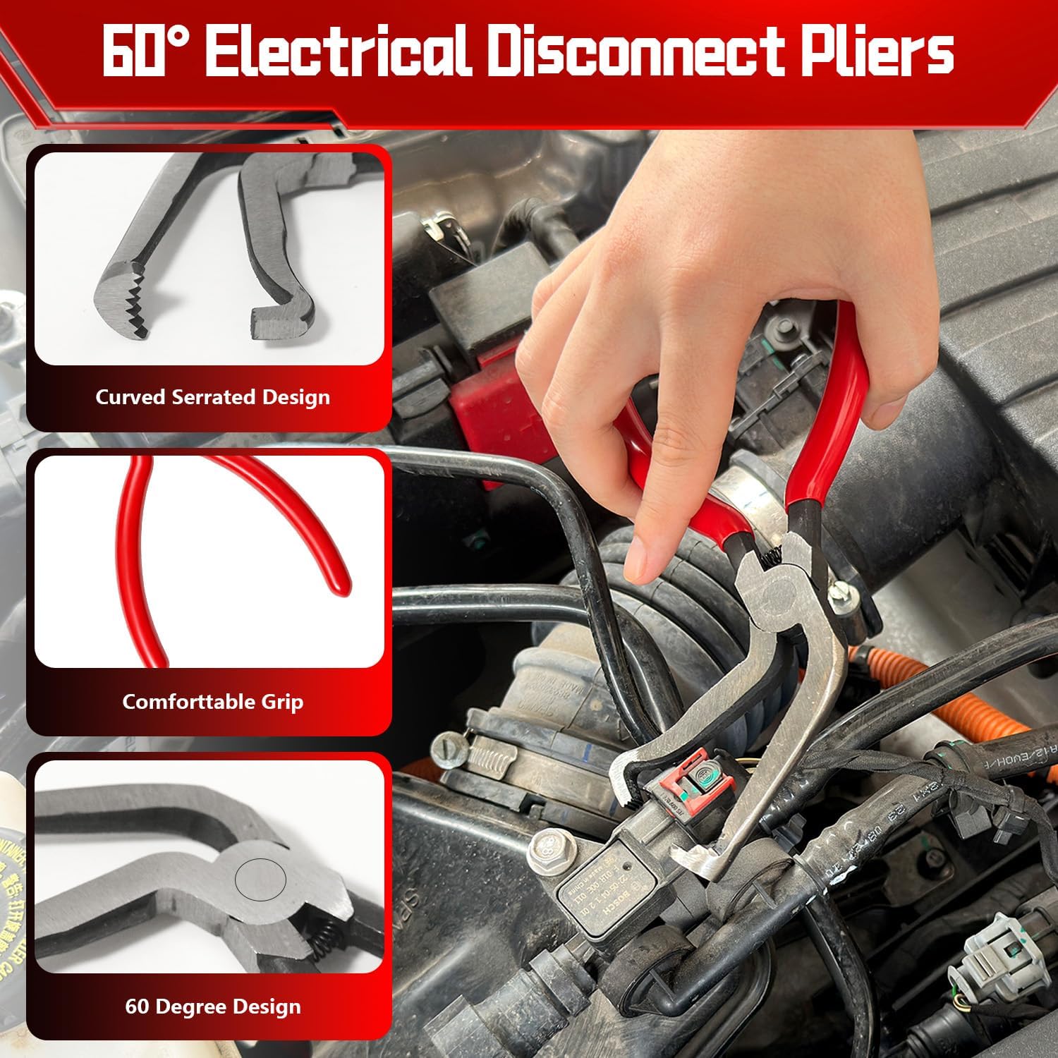 5pcs Automotive Electrical Disconnect Pliers Kit, Hose Clamp Pliers, Spring Clamp Pliers, Clip Removal Tool, 60° Electrical Disconnect Pliers, Electrical Terminal Connector Separator image 5