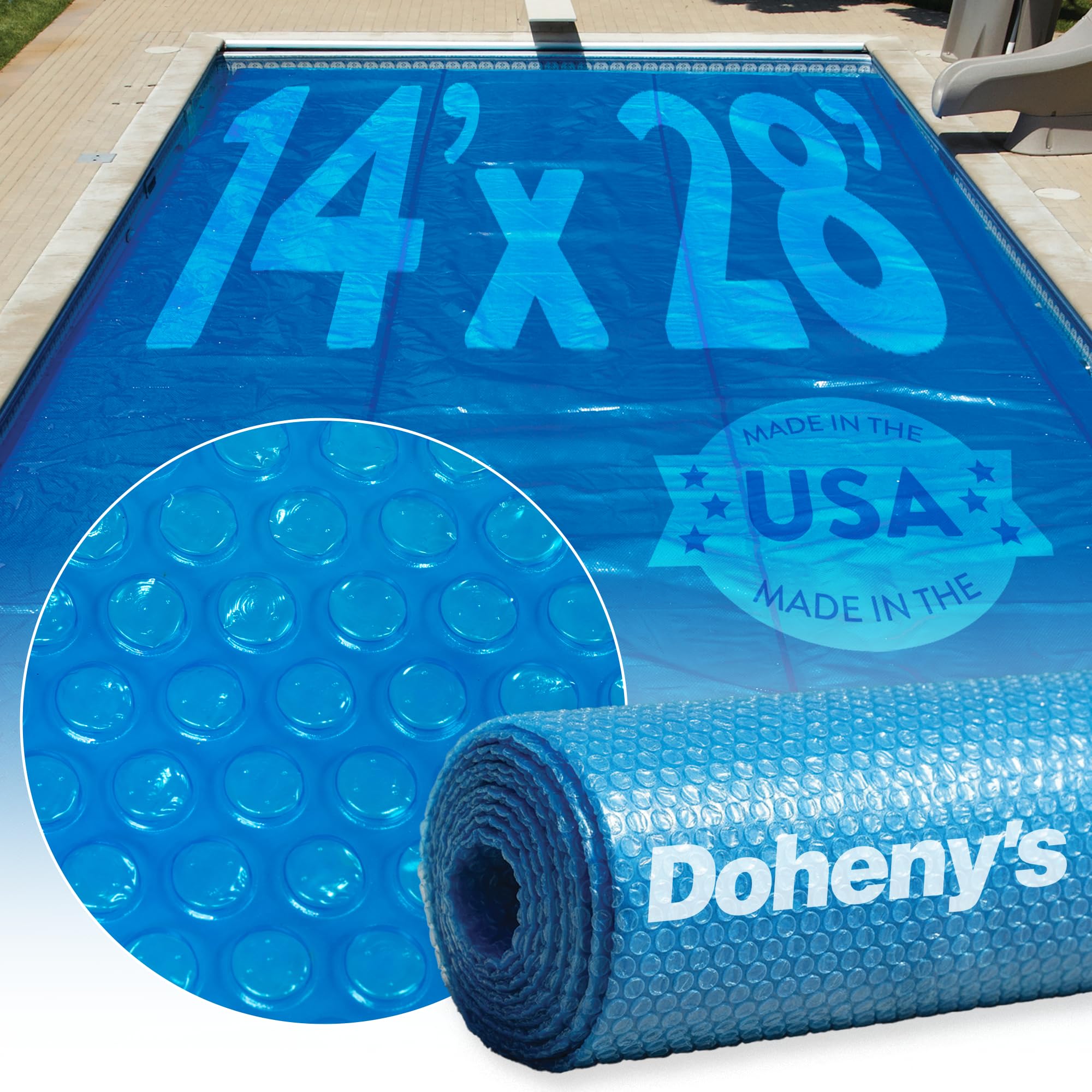 Doheny's Clear-Tek Micro Bubble Solar Pool Cover for In-Ground Swimming Pools | Increase Solar Energy Absorption, Retain Heat, Reduce Evaporation, Reduce Heat Loss & Save, 14x28 ft Blue 2400