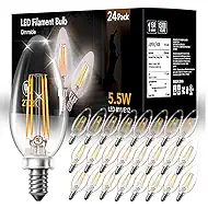 DAYBETTER B11 Chandelier Light Bulbs, Dimmable E12 LED Bulbs 60W Equivalent, Candelabra LED Bulbs, High Brightness 600 LM Warm White 2700K, Filament Candle Light Bulbs, Clear Glass, 24 Pack