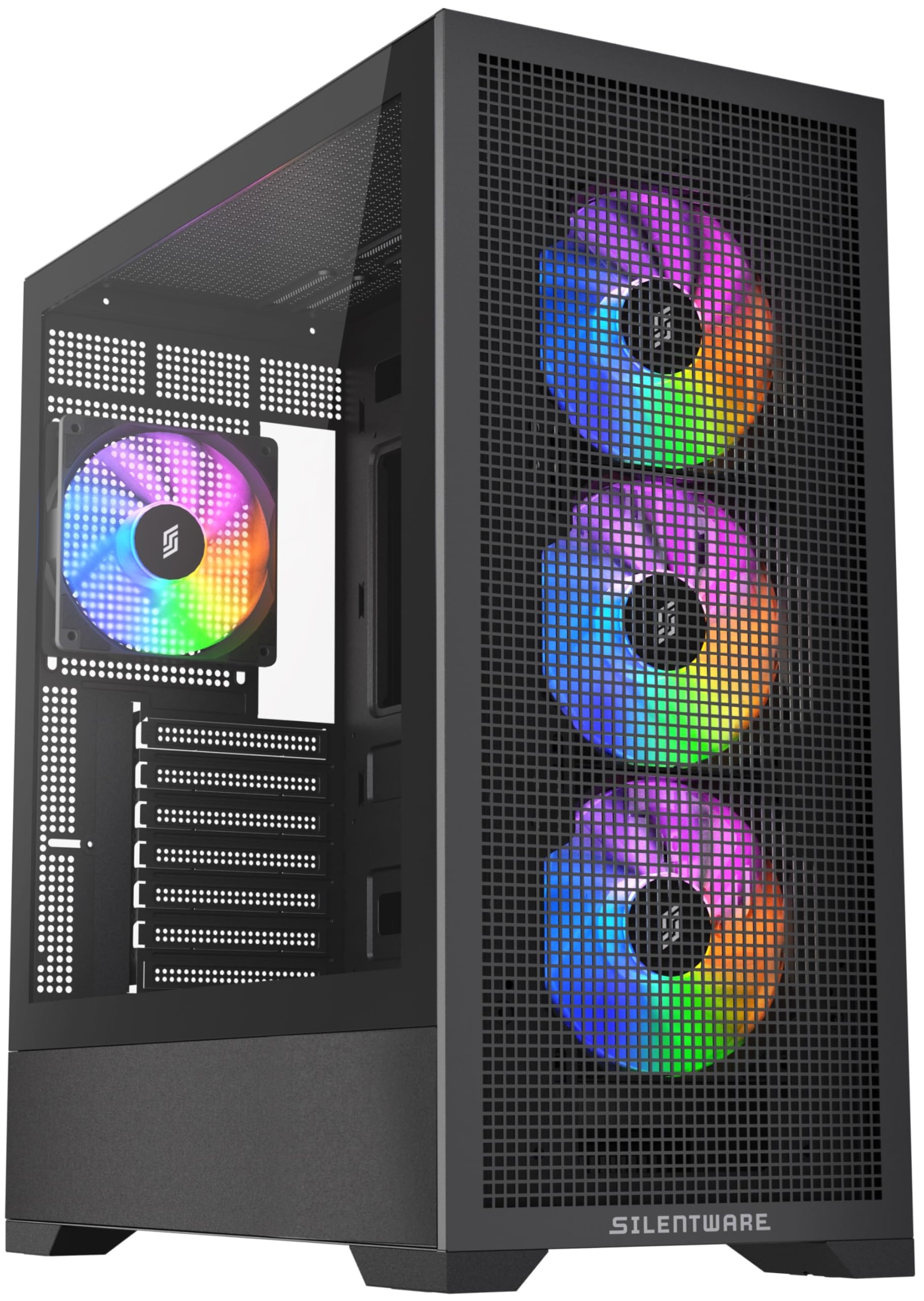Core 100 A-RGB obudowa PC, ATX Mid-Tower, 4 x wentylator A-RGB PWM 120 mm, przód z siateczki, część boczna ze szkła hartowanego, czarna