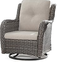 Vista 22 de Juego de 2 sillas de patio giratorias de 360 grados para exteriores y mesa auxiliar a juego – 3 sillas deslizantes de mimbre para patio con cojines