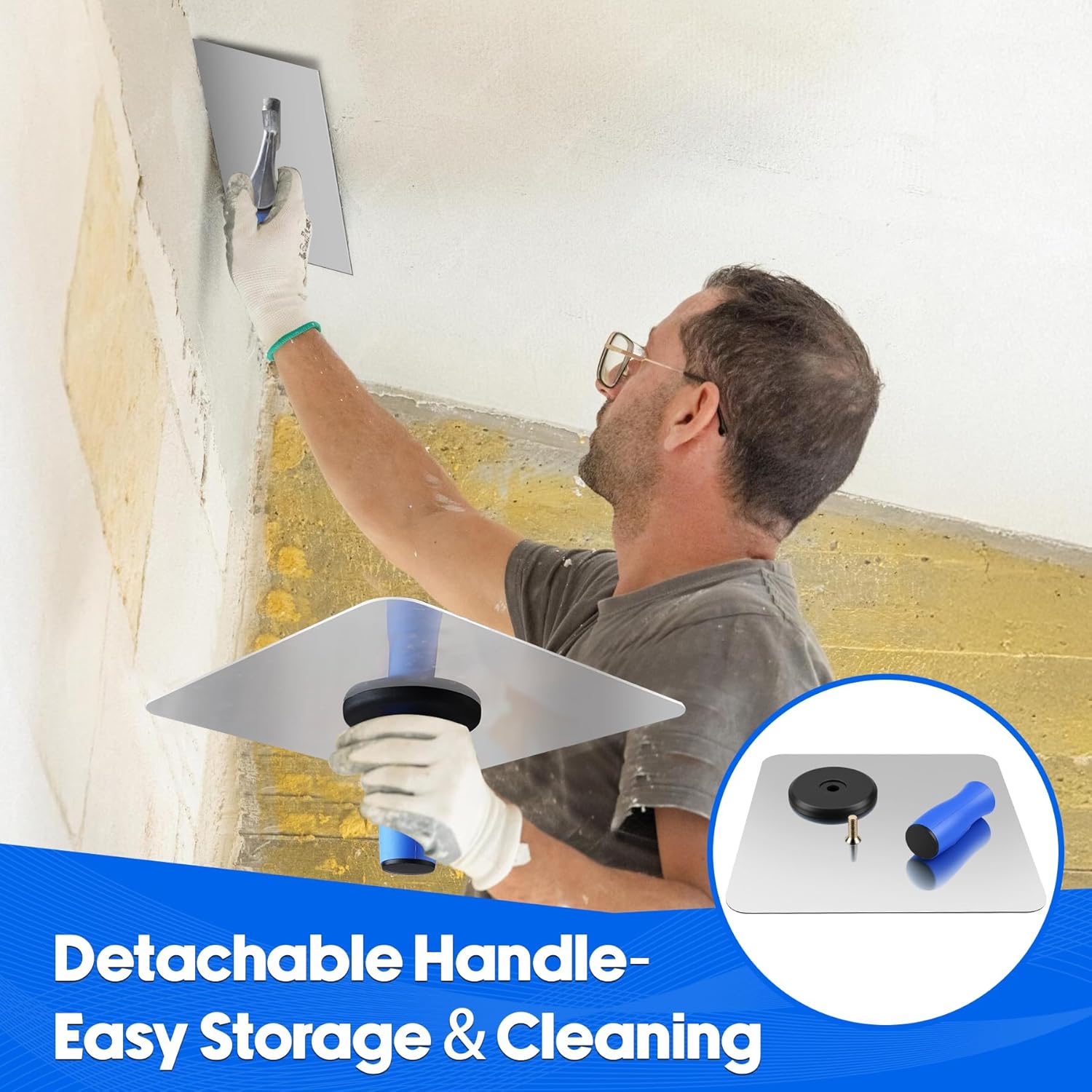 Drywall Hand Tool Kit, 12" Aluminum Plaster Hawk Mortar Board Holder & 12" x 4.7"Stainless Steel Finishing Trowel, Flat Masonry Mud Hawk with Non-Slip & Ergonomics Handle, Stucco Plaster Tool