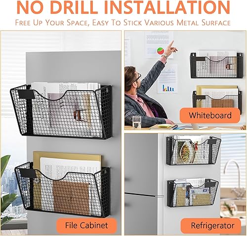 Miniatura 4 de MFTEK Soporte magnético para archivadores, organizador de carpetas de archivos de 2 bolsillos, estante de revistas colgante de oficina para