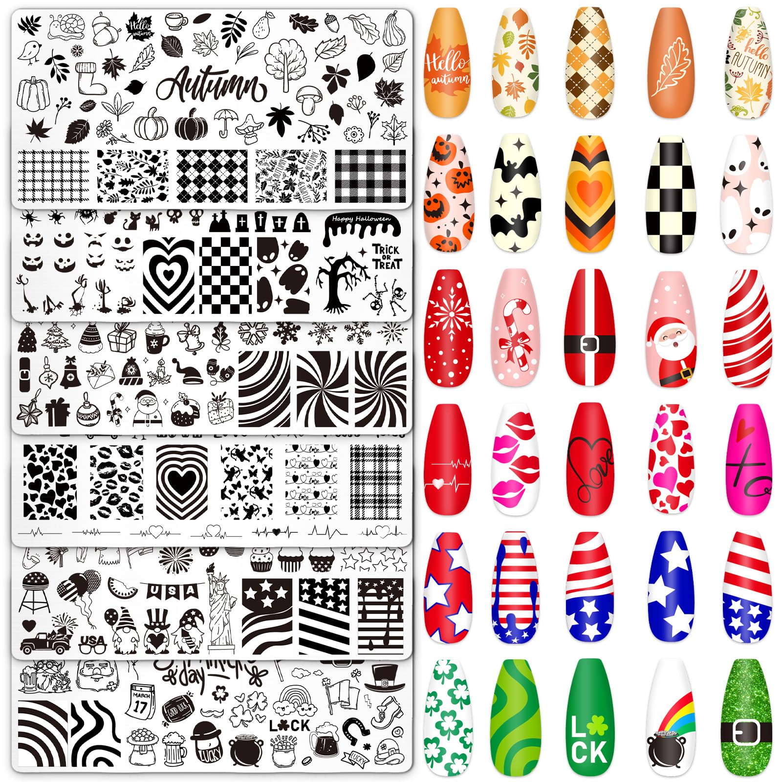 Whaline 6 Pcs All Holiday Nail Art Plates Stamping Set for DIY Print