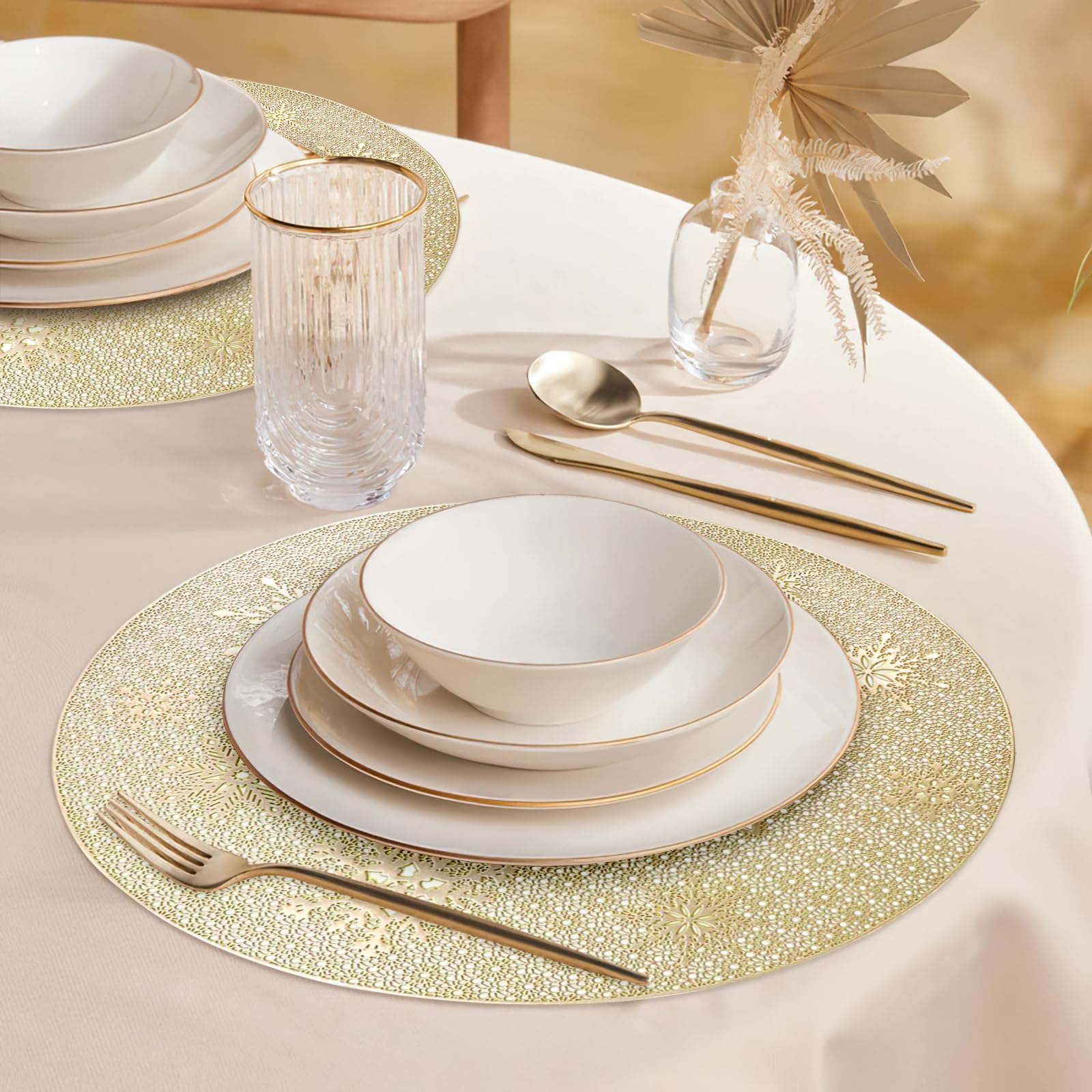 Tovaglietta Rotonda Dorata Con Diamanti | Sottopiatto 38 Cm Resistente Al Calore | Decorazione Tavola Autunnale