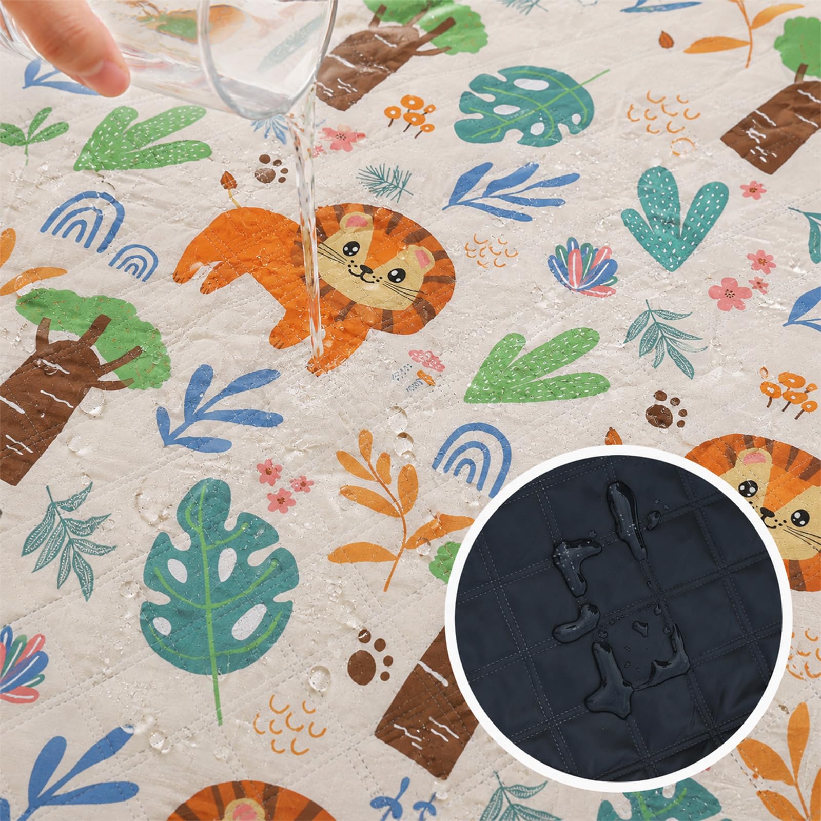 Yunora レジャーシート 厚手 ピクニックマット 両面防水 3層構造 大判 150*200cm 200*200cm 子供用 可愛い柄 レジャー 運動会 ピクニックマット 花見 遠足 たたみやすい 卷き取り式 収納可 (ライオン, 150*200cm)