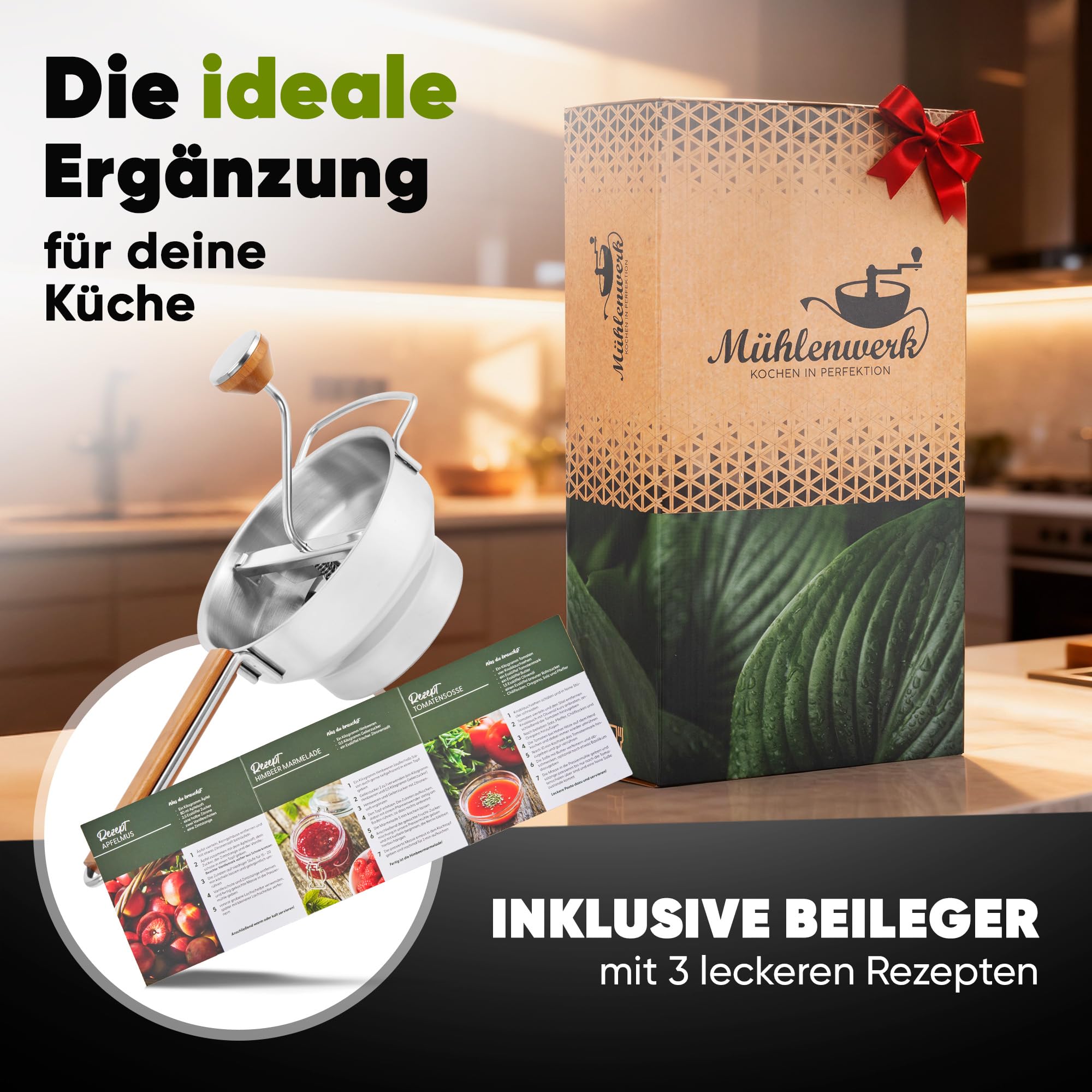 𝐌Ü𝐇𝐋𝐄𝐍𝐖𝐄𝐑𝐊 Passiermühle + Marmeladengläser, Trichter & 3 Einlagen