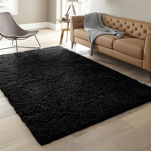 RUGIXE 4×6 Black Washable and Foldable, Girls' Bedroom, Fluffy Circular Area Rug