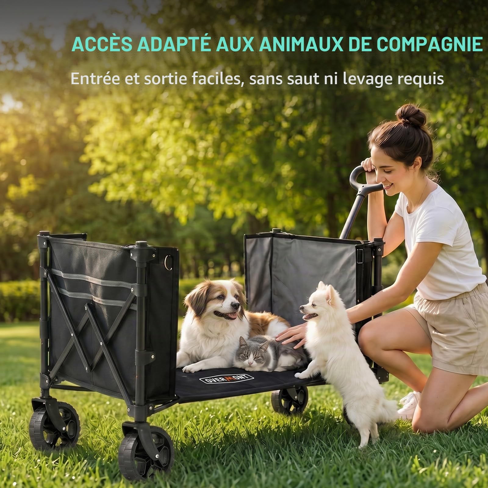 Overmont Chariot Pliable 3 en 1, 120 L Grande Capacité, Charge 100 kg, Chariot à Main avec Roues Tout-Terrain, Chariot de Transport Léger et Compact, pour Camping, Plage, Jardin, Courses et Sport