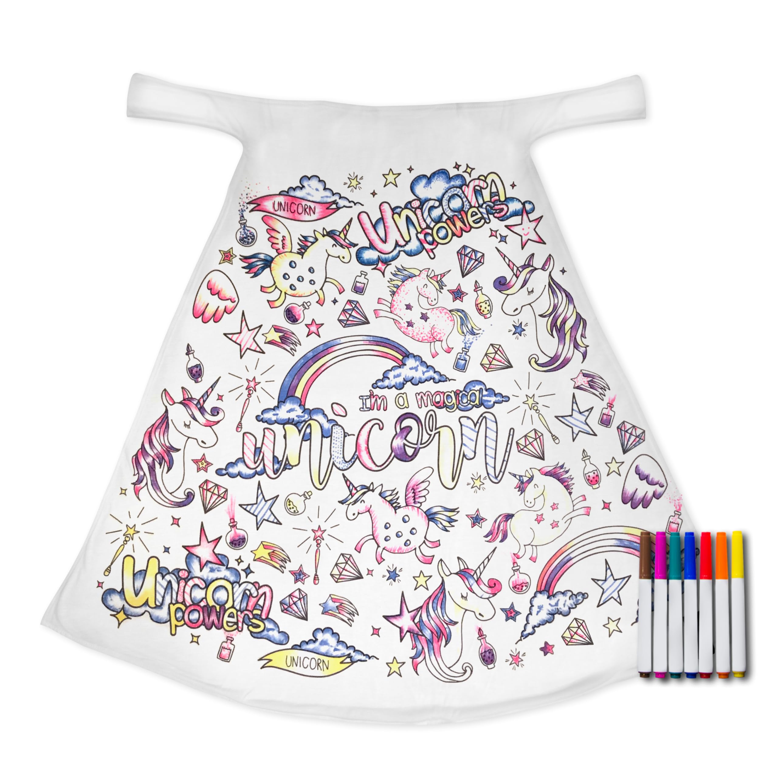 Selfie Craft Co. Unisex Kids Unicorn Colour In Cape Kids 3 To 12 Years - Colour Your Own Cape Girls Boys & Fabric Pens – Fun Party Activity, Gifts