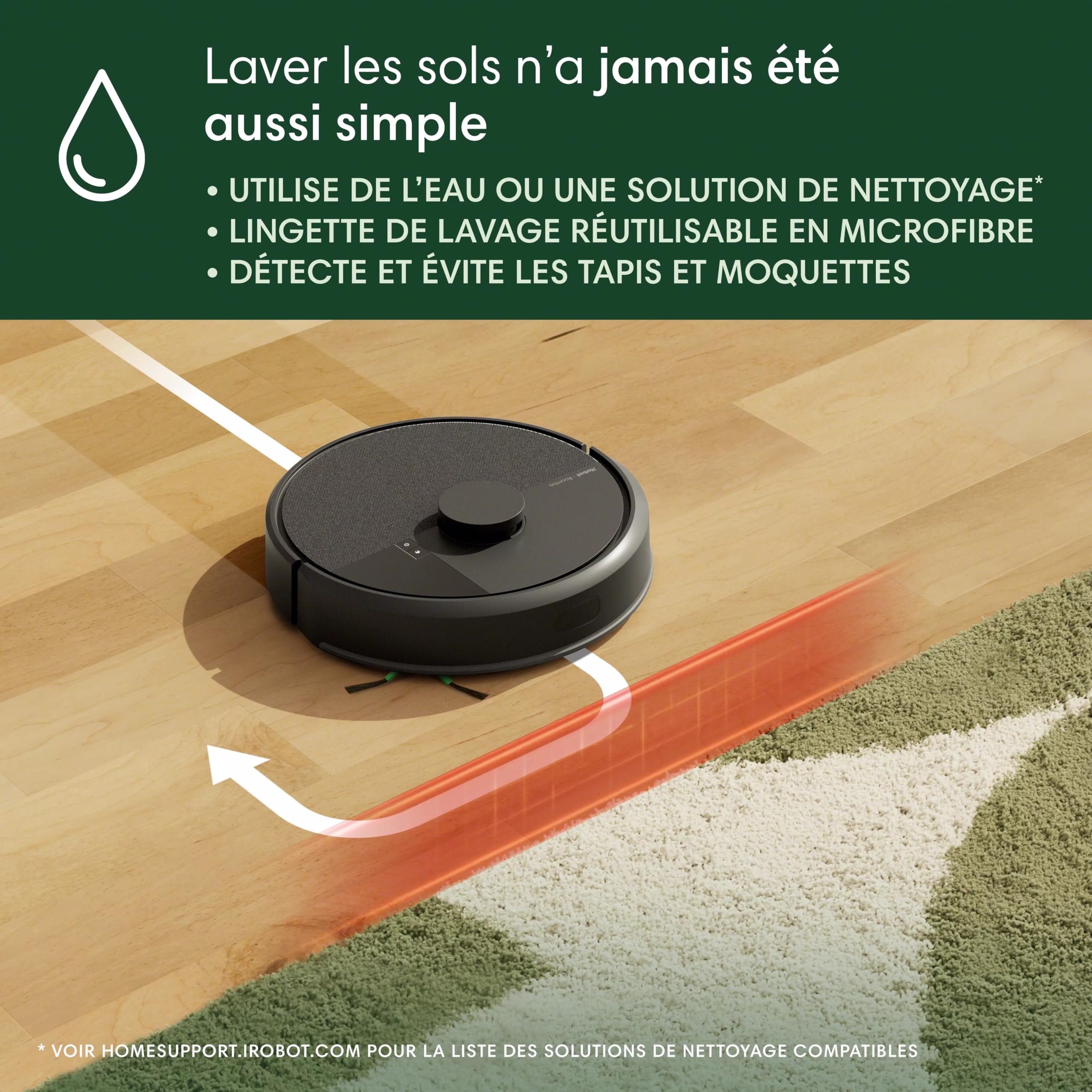 iRobot Roomba 105 Combo - Robot Aspirateur Laveur 2en1 - Puissance d'Aspiration de 7KPa - Navigation LiDAR - Détection des Tapis - Zones de Nettoyage et d'Évitement - 4 Niveaux d'Aspiration - Noir