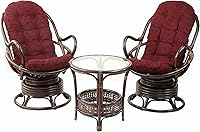 Vista 5 de Lounge - Silla mecedora giratoria Java de mimbre natural de ratán con cojín marrón oscuro, marrón oscuro