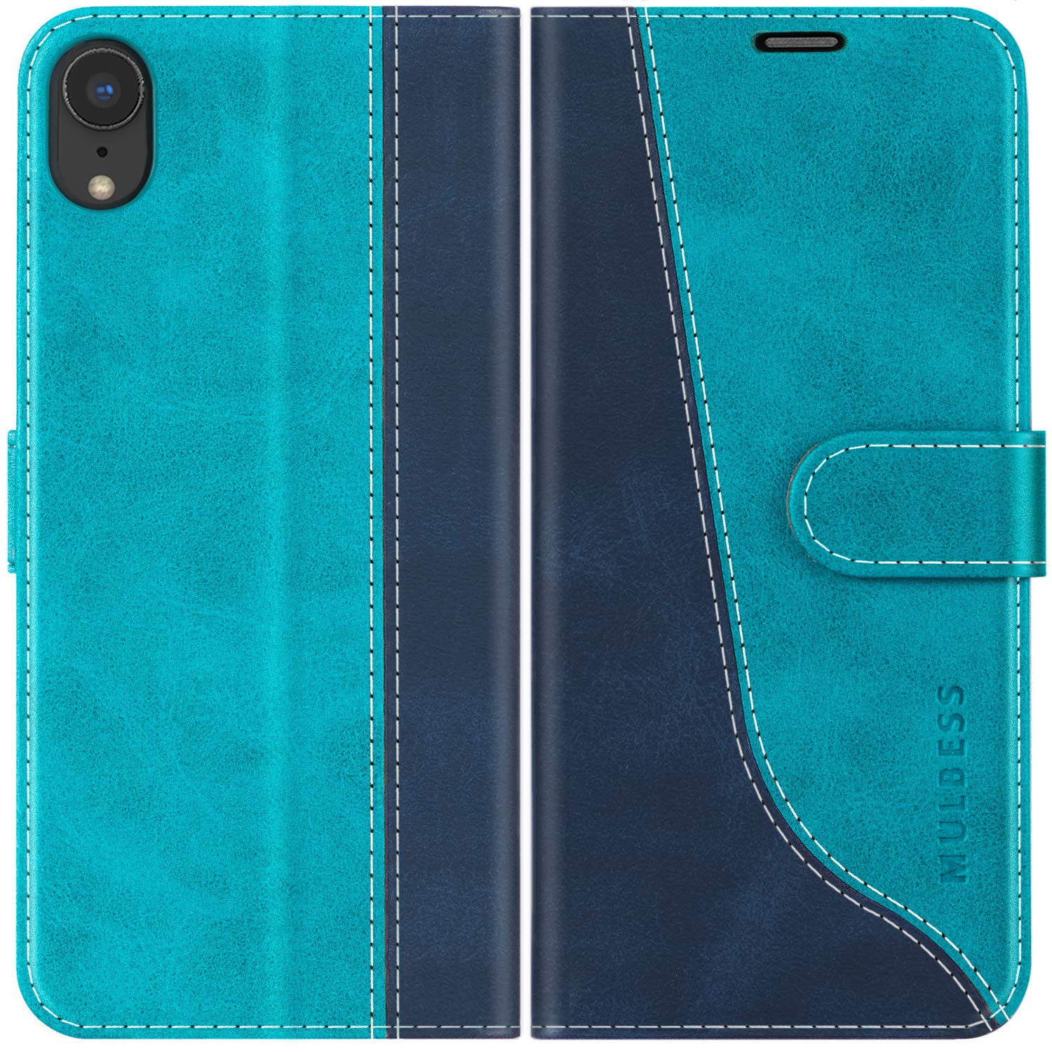 MulbessPhone Case for iPhone XR - PU Leather Wallet Case - Magnetic Protective Flip Cover with Credit Card Slot - Mint Blue