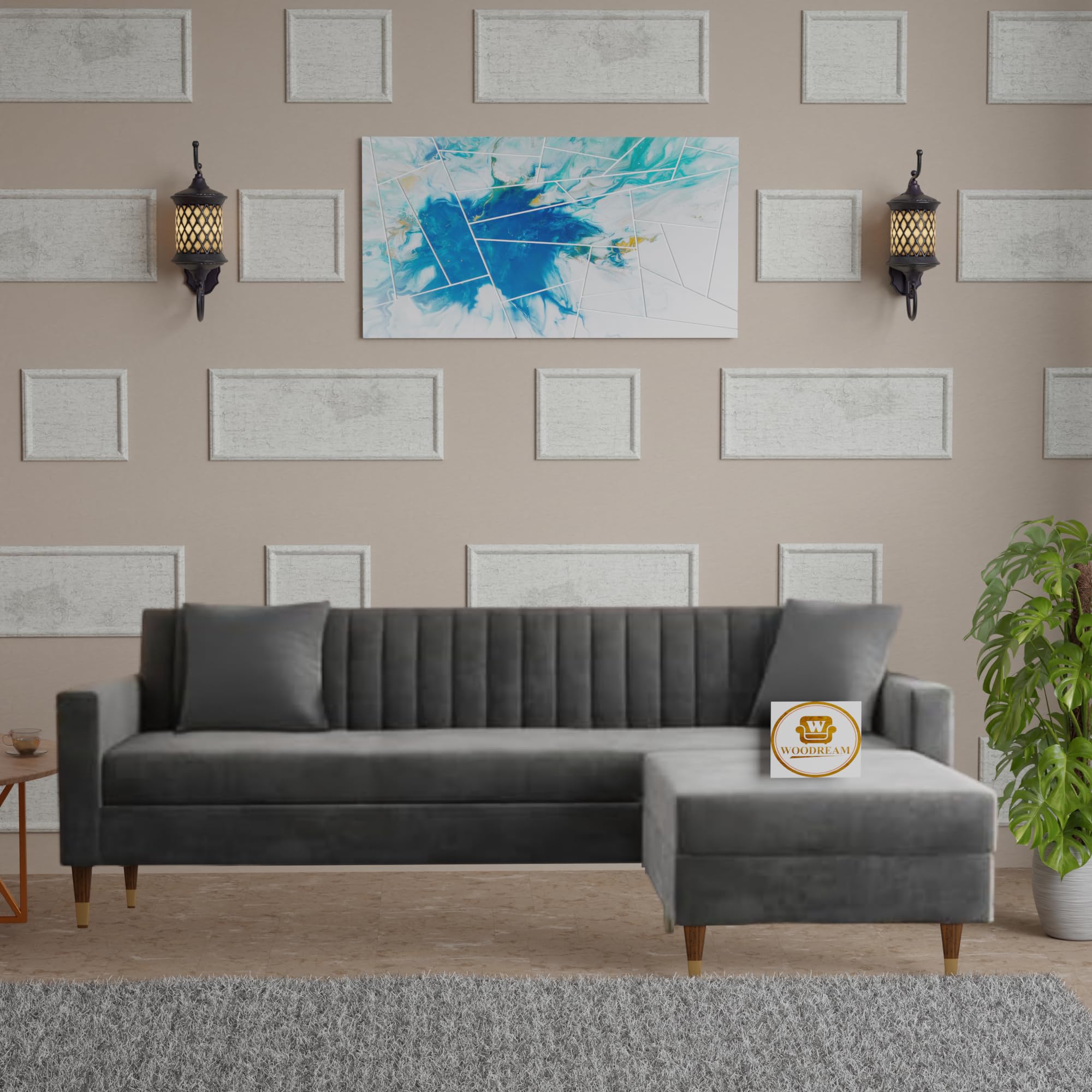 WOODREAM 4 Seater Interchangeable L Shape Sofa Set For Living Room | 4-Person Upholstered Sofa Set For Home And Office Guests With Two Small Cushion | Grey, Mango Wood (B0D2TS9W6P) Amazon Price History, Amazon Price Tracker