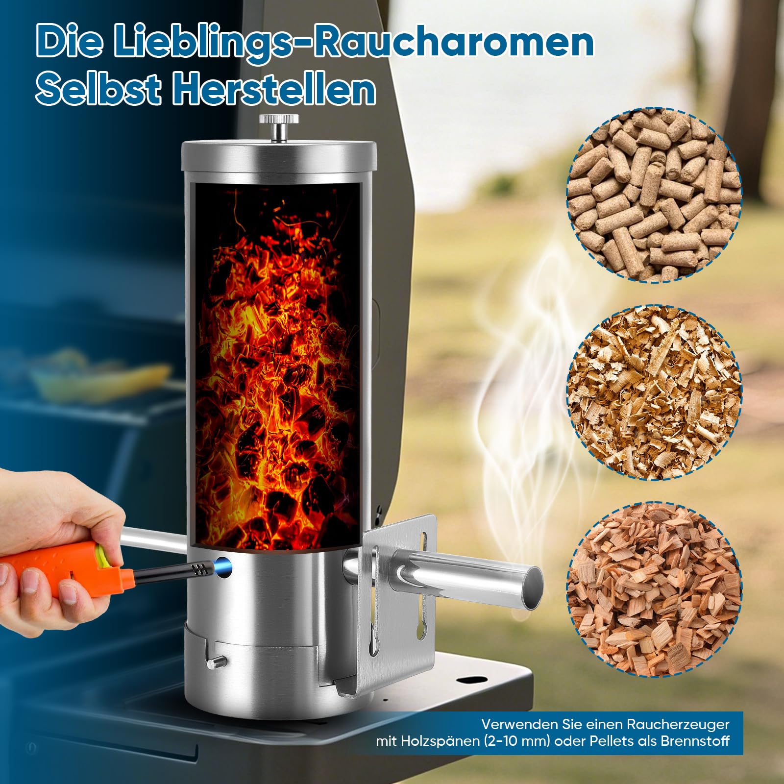 Kaltrauchgenerator für Räucherofen mit Pumpe Elektrisch, Edelstahl Smoker Zubehör Kompakt für Kalträuchern Von Fisch, Fleisch & Käse 3-4H Dauerrauch,Kalträucherofen