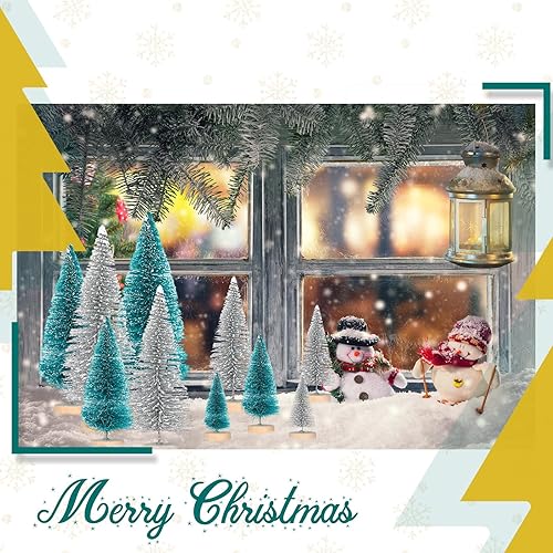 Miniatura 6 de Geetery 100 mini árboles de Navidad, mini árboles de escarcha de nieve de sisal con base de madera, botella, cepillo, árboles, 5 tamaños, adornos de