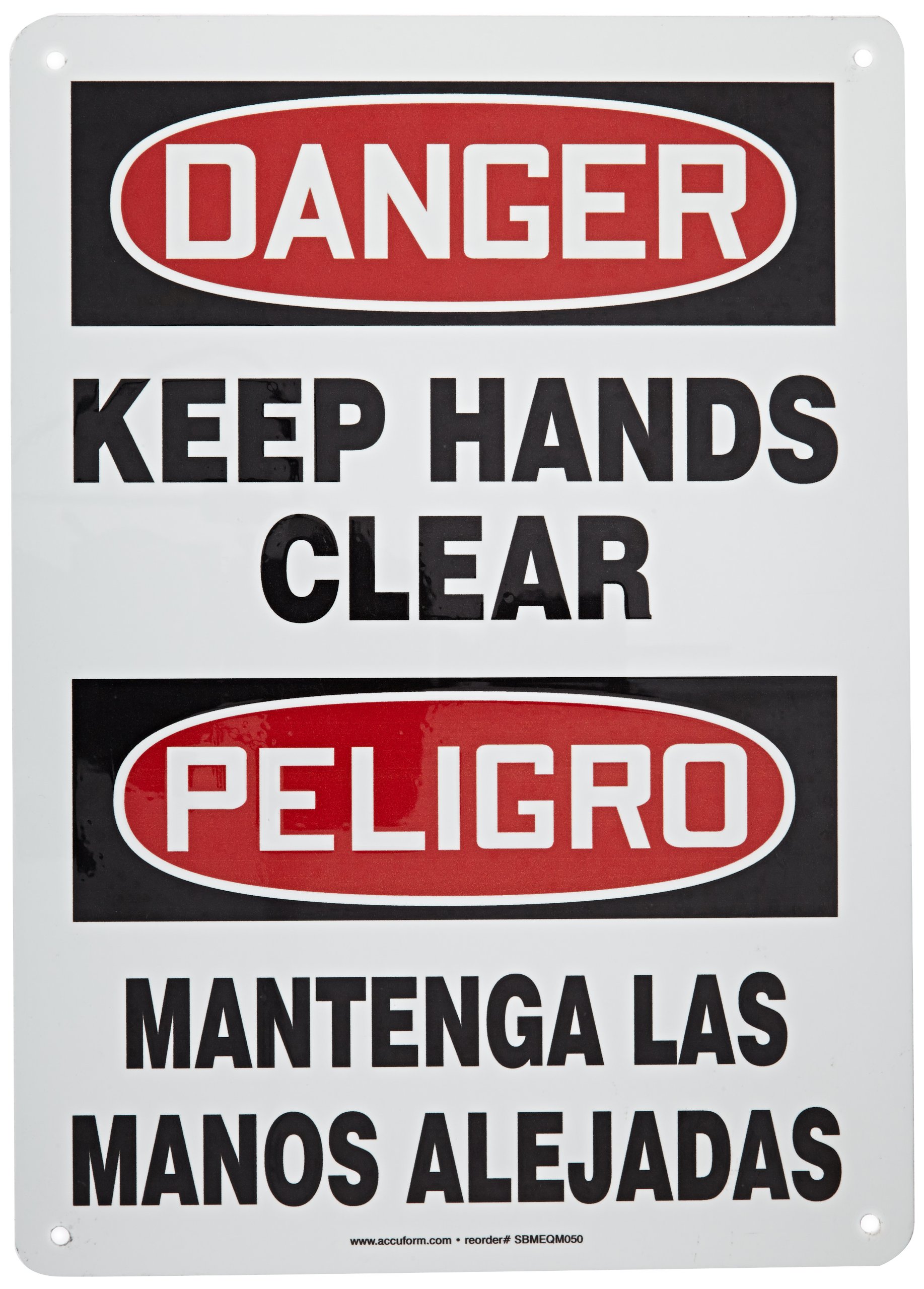 Panneau danger keep hands clear aluminium bilingue espagnol 14x10