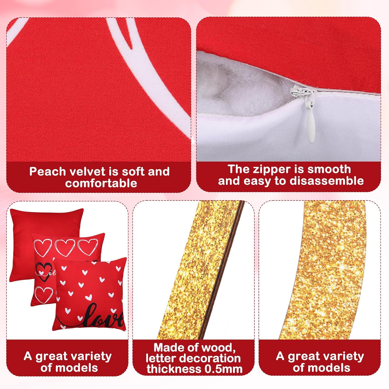 17 Pcs Valentines Day Decoration Tree Ornament Extra Large Love Tree Topper Valentine Pillow Cover Romantic Wood Heart Ornament Picks Red for Wedding Holiday Party Anniversary Decor