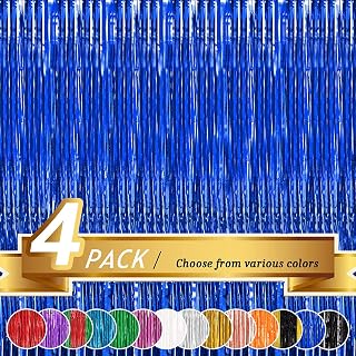 Propsicle Blue Foil Fringe Curtain Backdrop 3ft x 6ft Set of 4