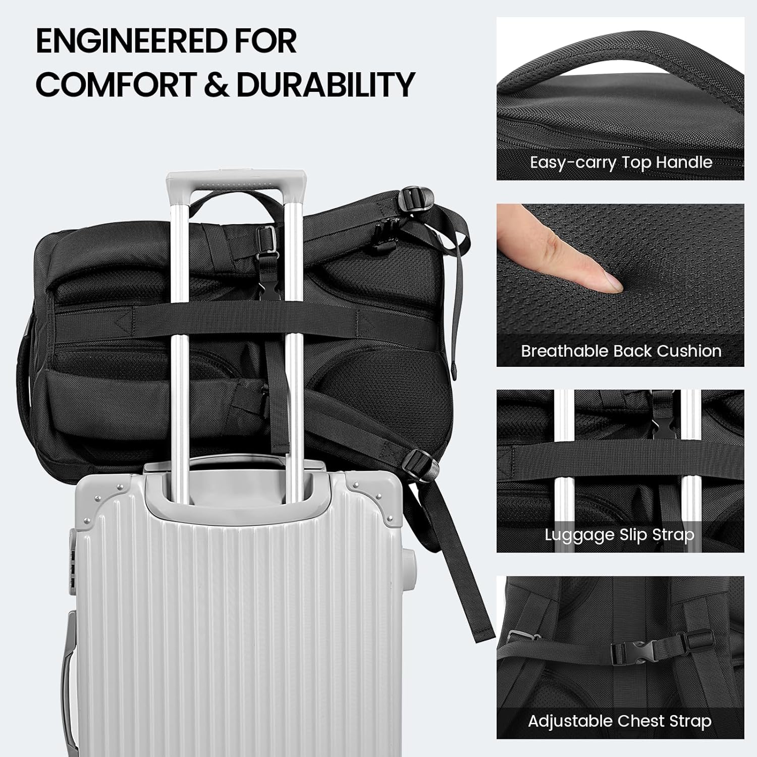 Large Travel Backpack for Men 40L, Carry On Backpack TSA 17.3 Inch Laptop Mochila Flight Approved, Large Business Daypack Waterproof,Carry on bag Weekender College for Men Women, Black - Image 5