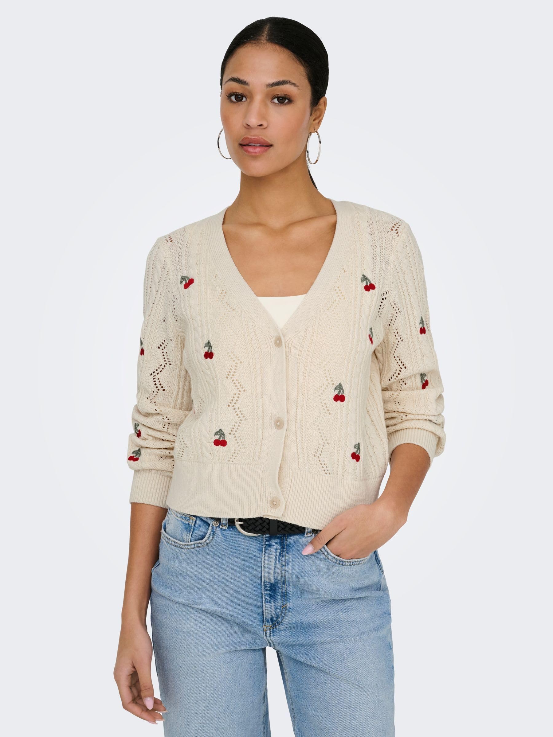 ONLY Neck Onlbirtie Ls EMB Cardigan col en V CC KNT Femme