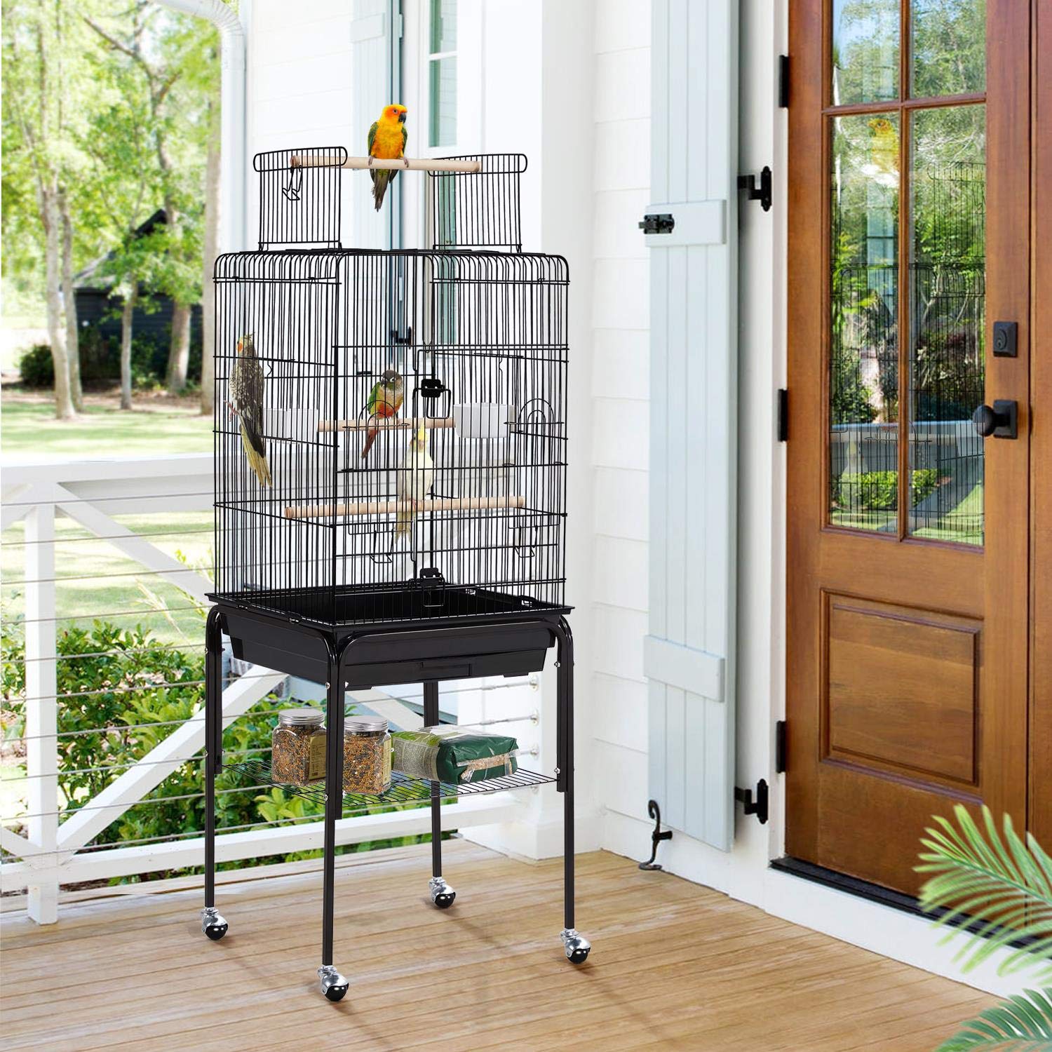 Yaheetech Rolling Open Top Medium Parrot Bird Cage for Small Birds Sun