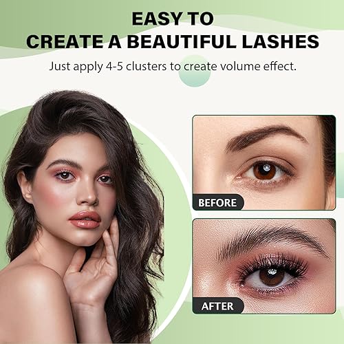 Miniatura 7 de 96 racimos de pestañas individuales, rizo D, 0.43-0.70 pulgadas, extensiones de pestañas onduladas, suaves y cómodas, fáciles de colocar en casa