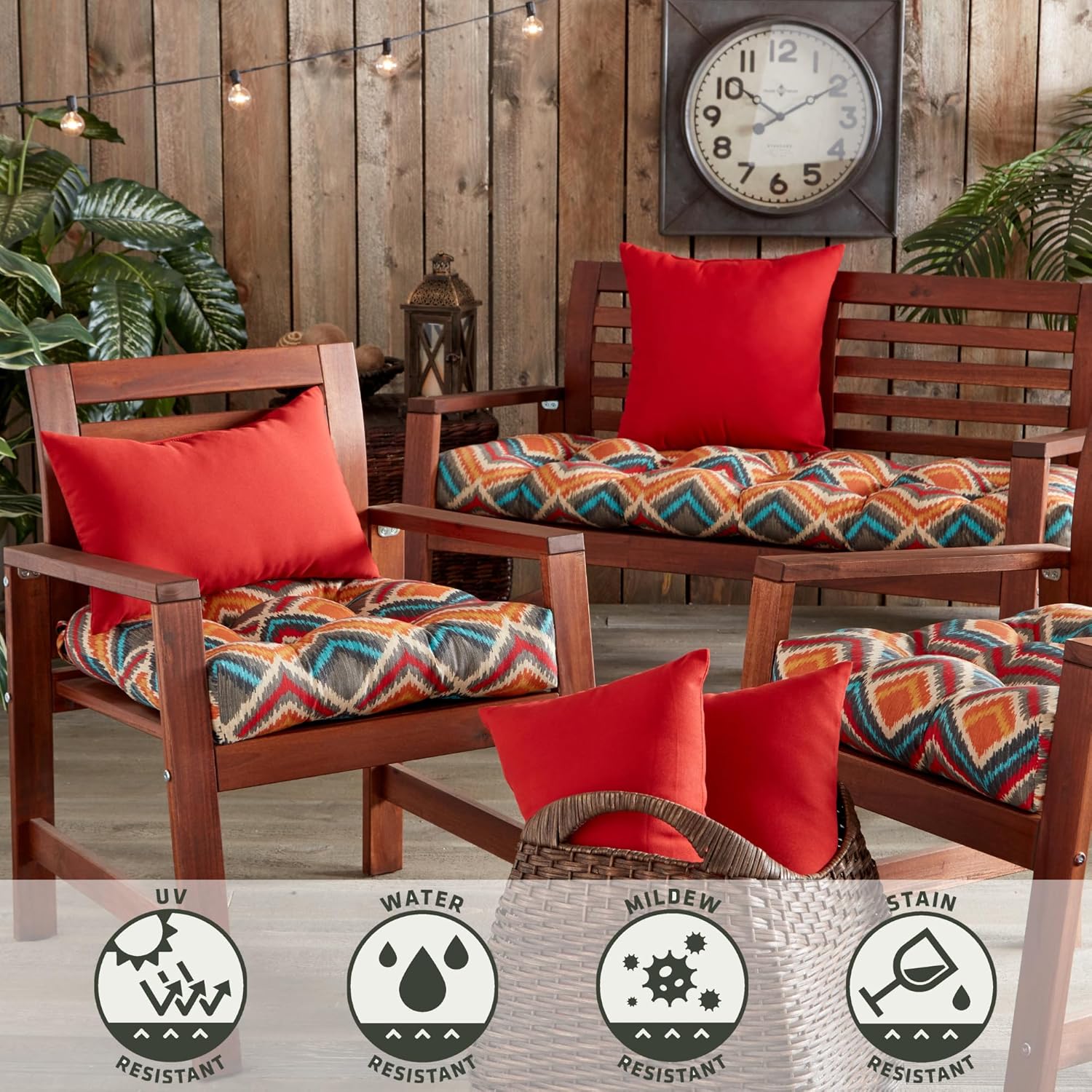 Greendale Home Fashions Square Outdoor Dining Seat Cushion (Set of 2), Aztec 2 Count