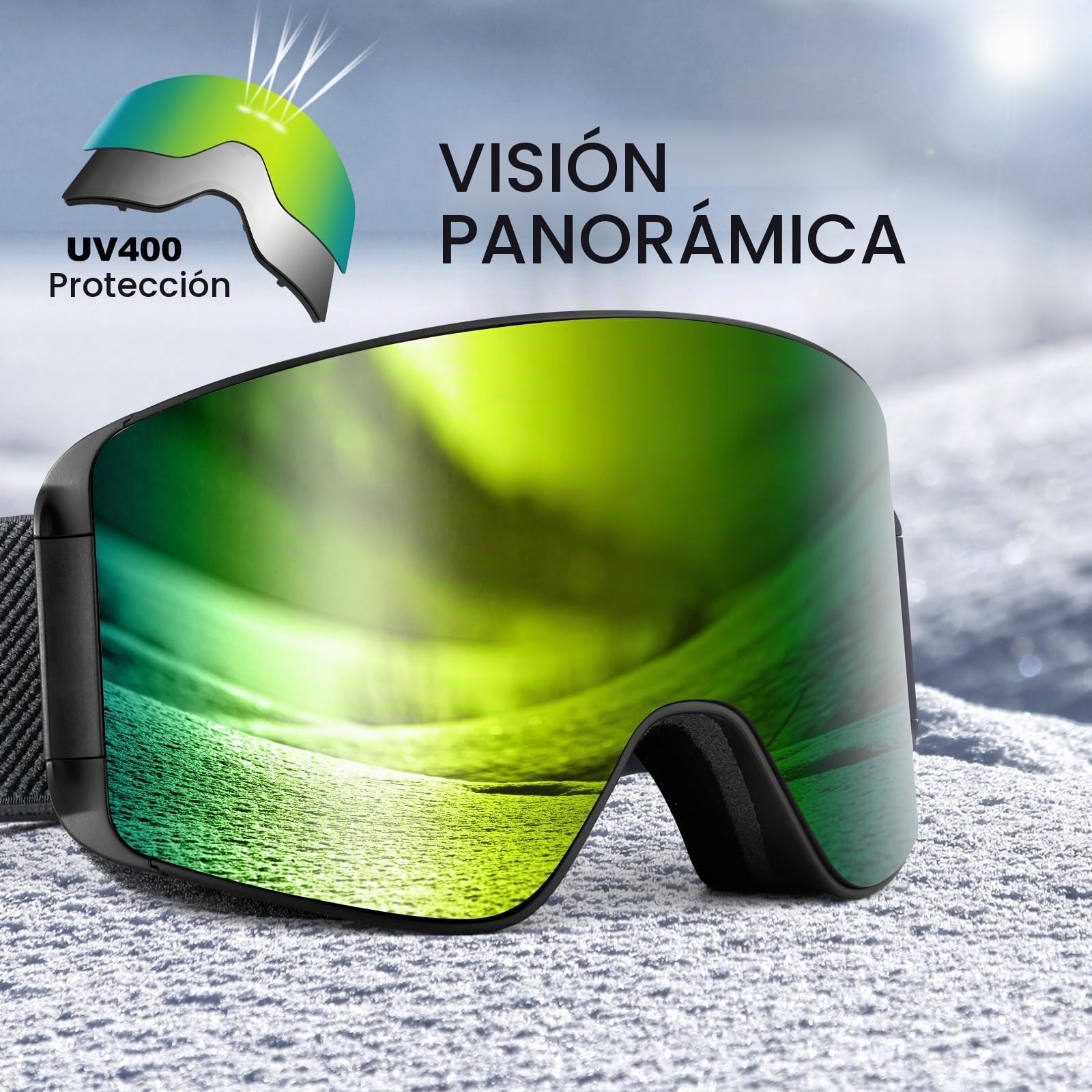 Odoland Kit de Gafas de Esquí con Lente Removible, Lentes Magnéticos Intercambiables sin Marco, Gafas de Nieve Antivaho con Protección UV, BE
