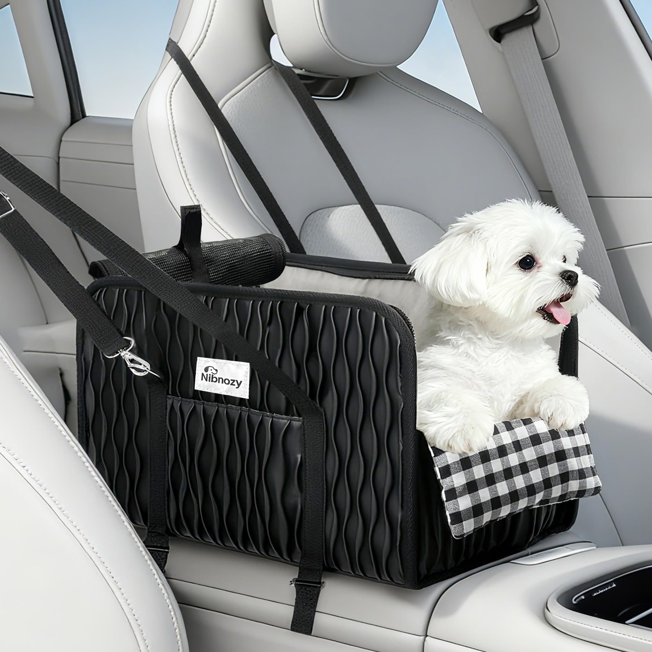 Nibnozy Center Console Dog Car Seat - Portable Armrest Booster Car Seats for Small Dogs, Detachable Washable Pet Carriers Puppy Essentials- Support Pet Up to 11lbs
