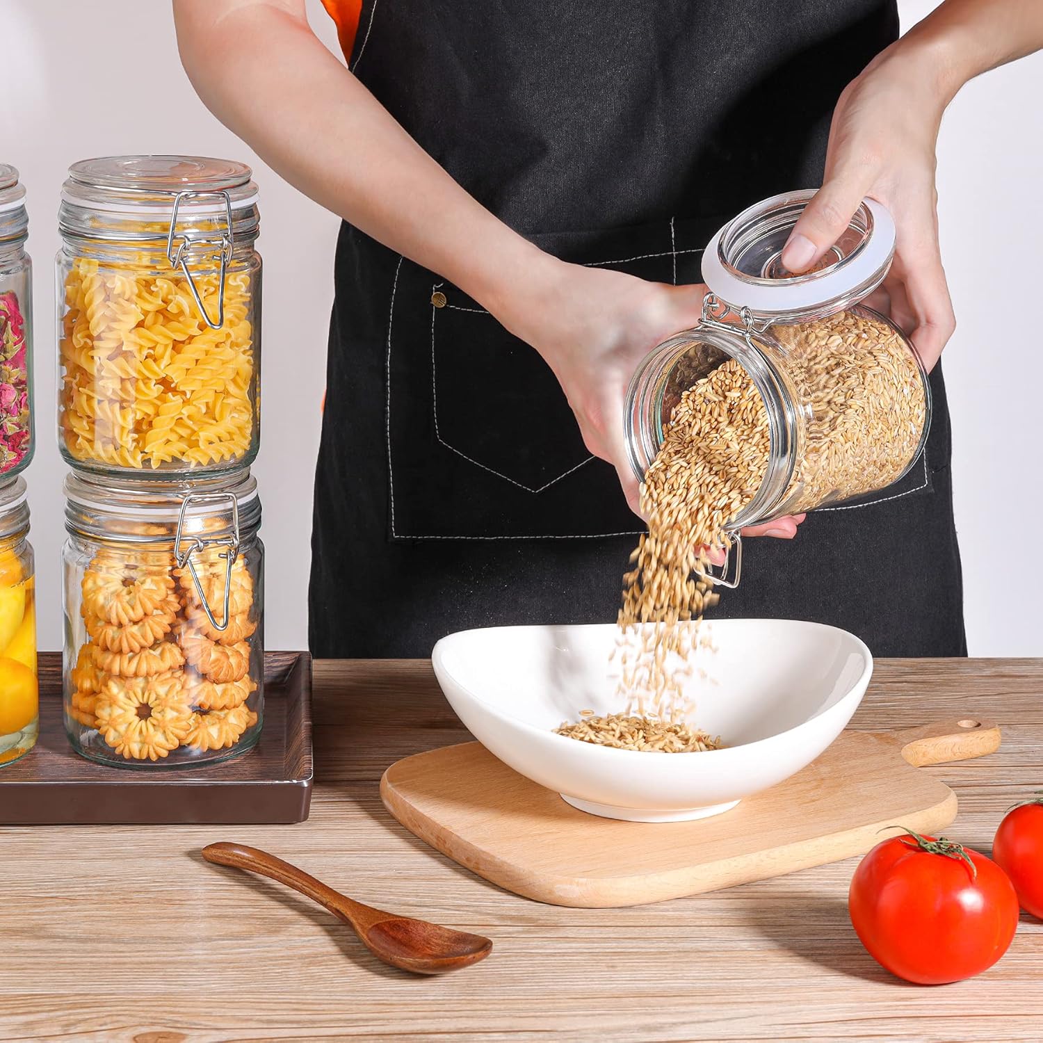 ComSaf Airtight Glass Canister with Lid Set of 6, 25oz Food Storage Jar, Mini Mason Jars 4oz - 16 Pack, Regular Mouth Mason Jar with Lids and Seal Bands, Small Glass Canning Jar for Spice, Jam, Honey,