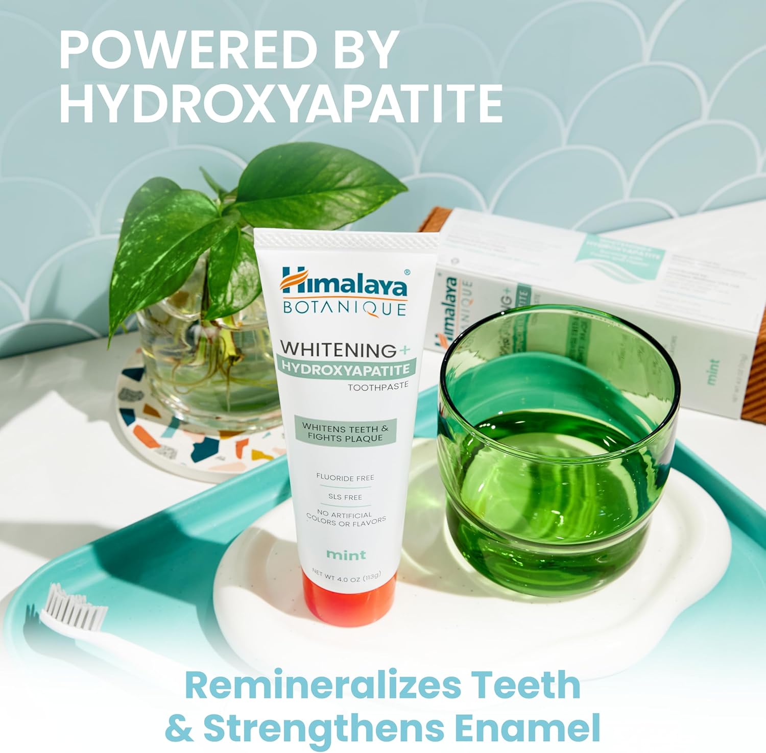 Himalaya Botanique Whitening + Hydroxyapatite Toothpaste, Mint Flavor - Nano Hydroxyapatite to Support Remineralization and Restore Enamel, Appropriate for Sensitive Teeth - Vegan, Gluten Free, 4 oz - Image 3
