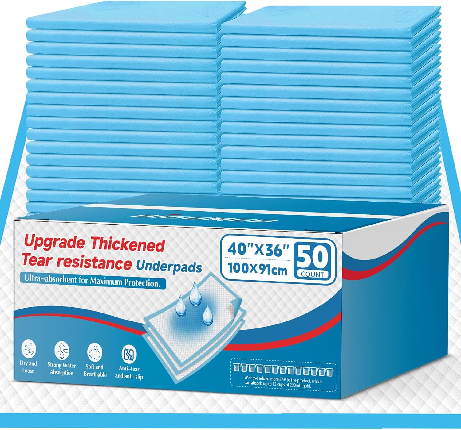 Extra Large Bed Pads with Adhesive Strips 40'' X 36'' Disposable Underpads for Incontinence (30 Pads) Ultra-Absorbent & Leak-Proof Chucks Pads for Adults, Elderly and Kids
