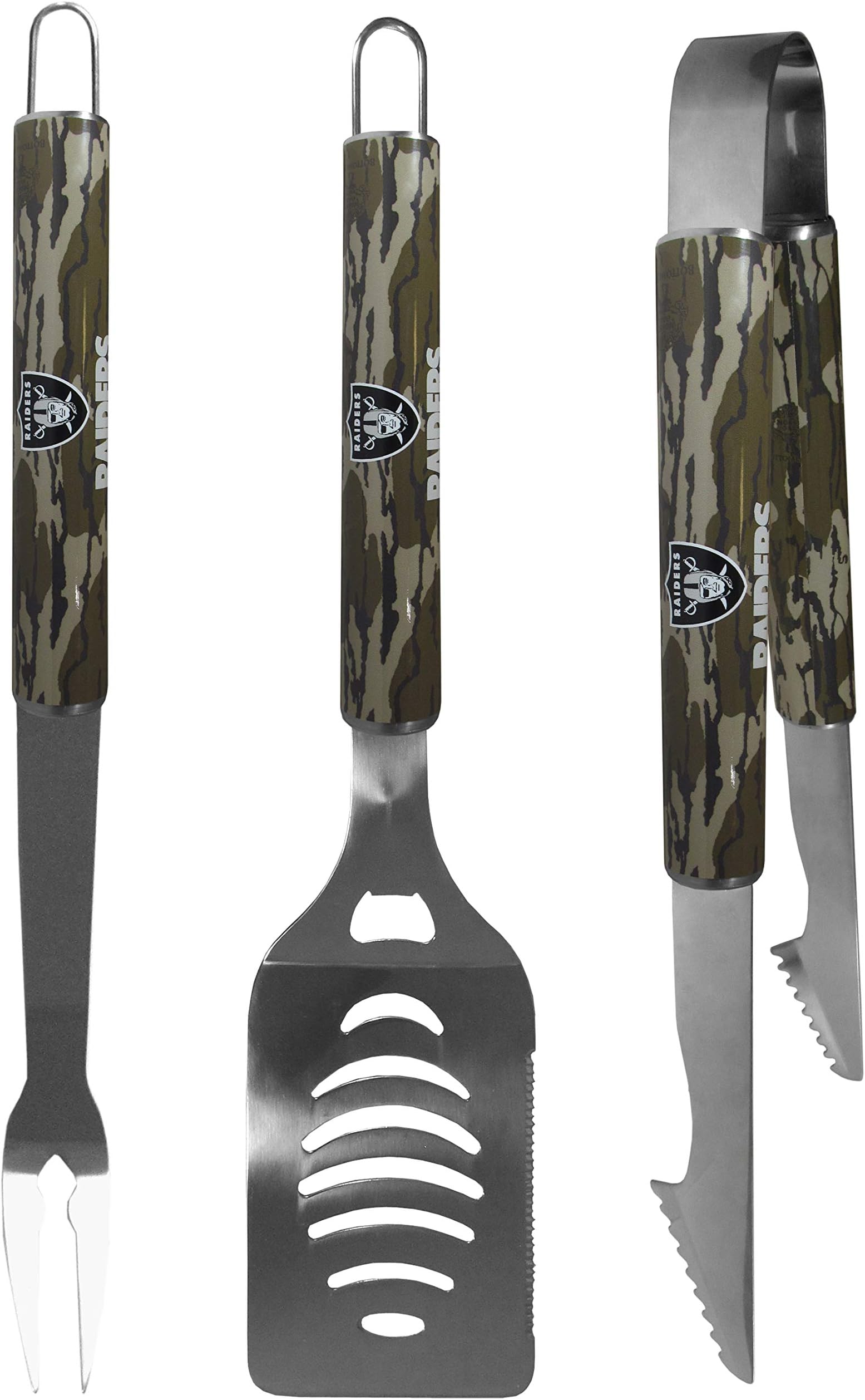 NFL Siskiyou Sports Fan Shop Las Vegas Raiders BBQ Set w/Mossy Oak Camo 3 piece Green