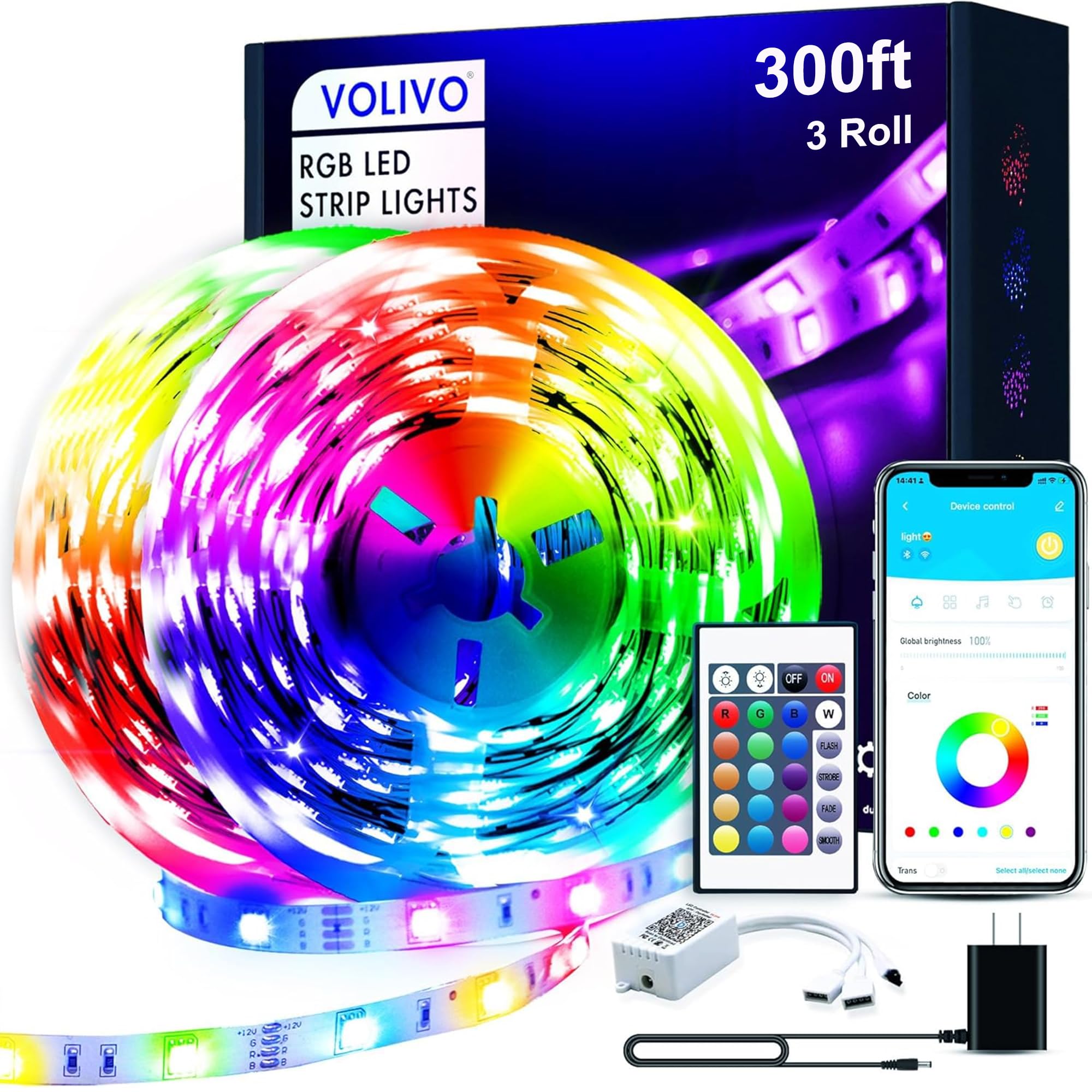 VOLIVO Bluetooth LED Lichtleiste, Farbwechsel für Schlafzimmer, RGB Beleuchtung mit Musik-Synchronisation, mit 24-Tasten-Fernbedienung, App-Steuerung
