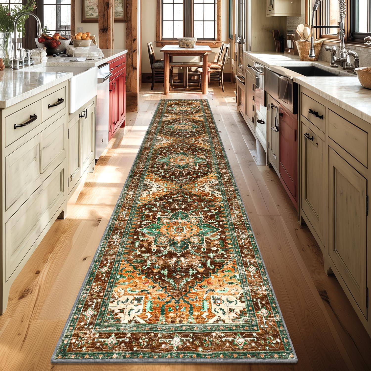 Yamaziot Washable Runner Rug, 2x10 Non-Slip Boho Vintage Hallway Rug Runner with Rubber Backing, Stain Resistant Distressed Carpet Runner for Bedroom, Kitchen, Laundry, Entrance - Image 6